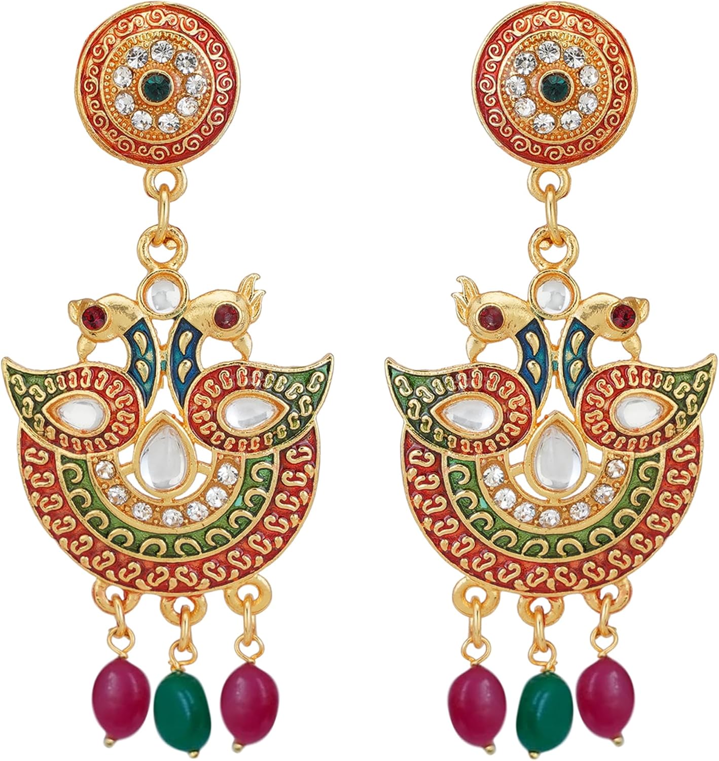 Jwellmart Indian Ethnic Traditional Gold Plated Faux Pearl CZ Stone Peacock Rani Haar Necklace Earrings Jewelry Set for Women