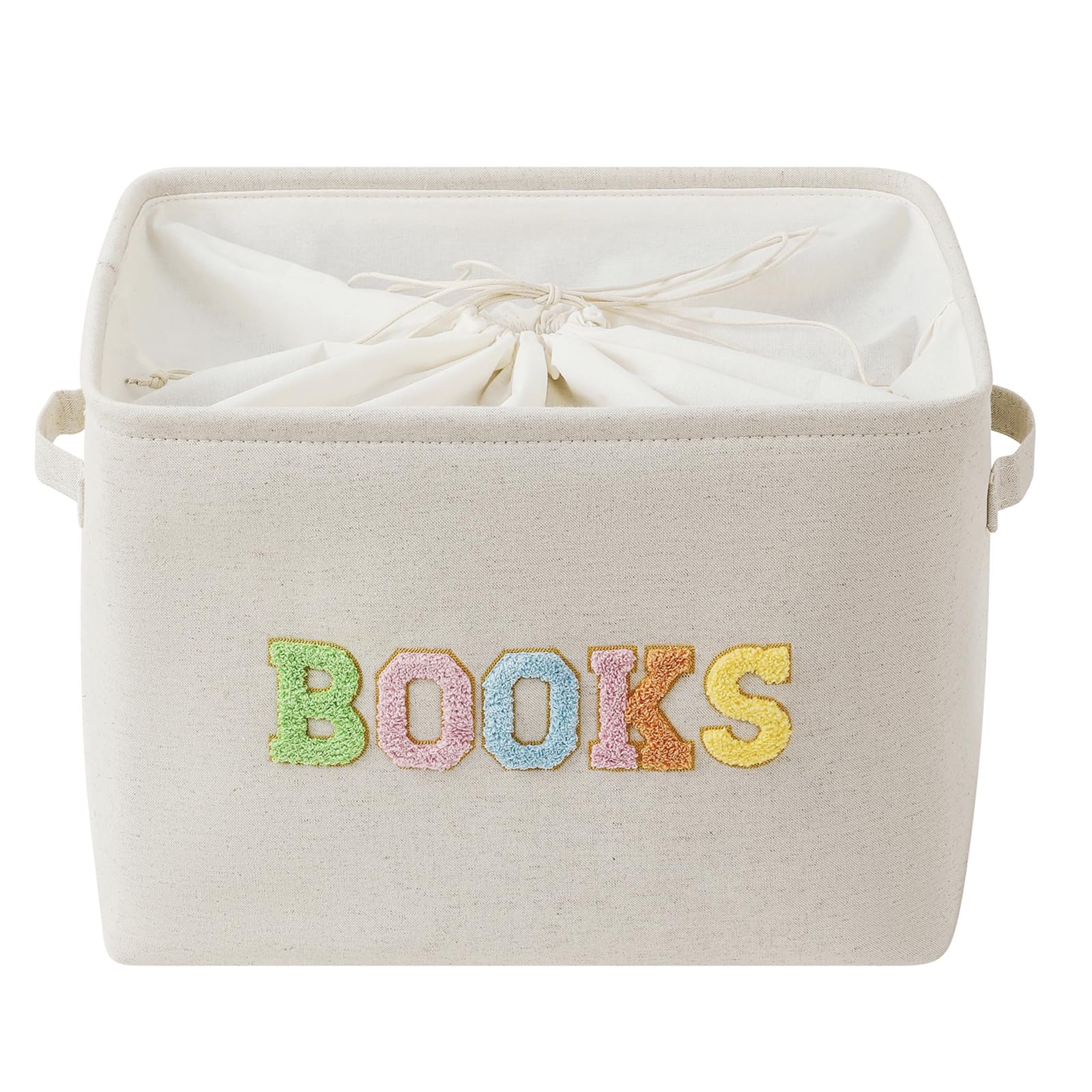 Book Lover Gifts Kids Book Storage Basket with Handles, Large Storage Bin for Baby Student Teacher Embroidered Books Bin Reading Accessories for for Nursery Room Classroom Library, 16" x 12.2" x 11"