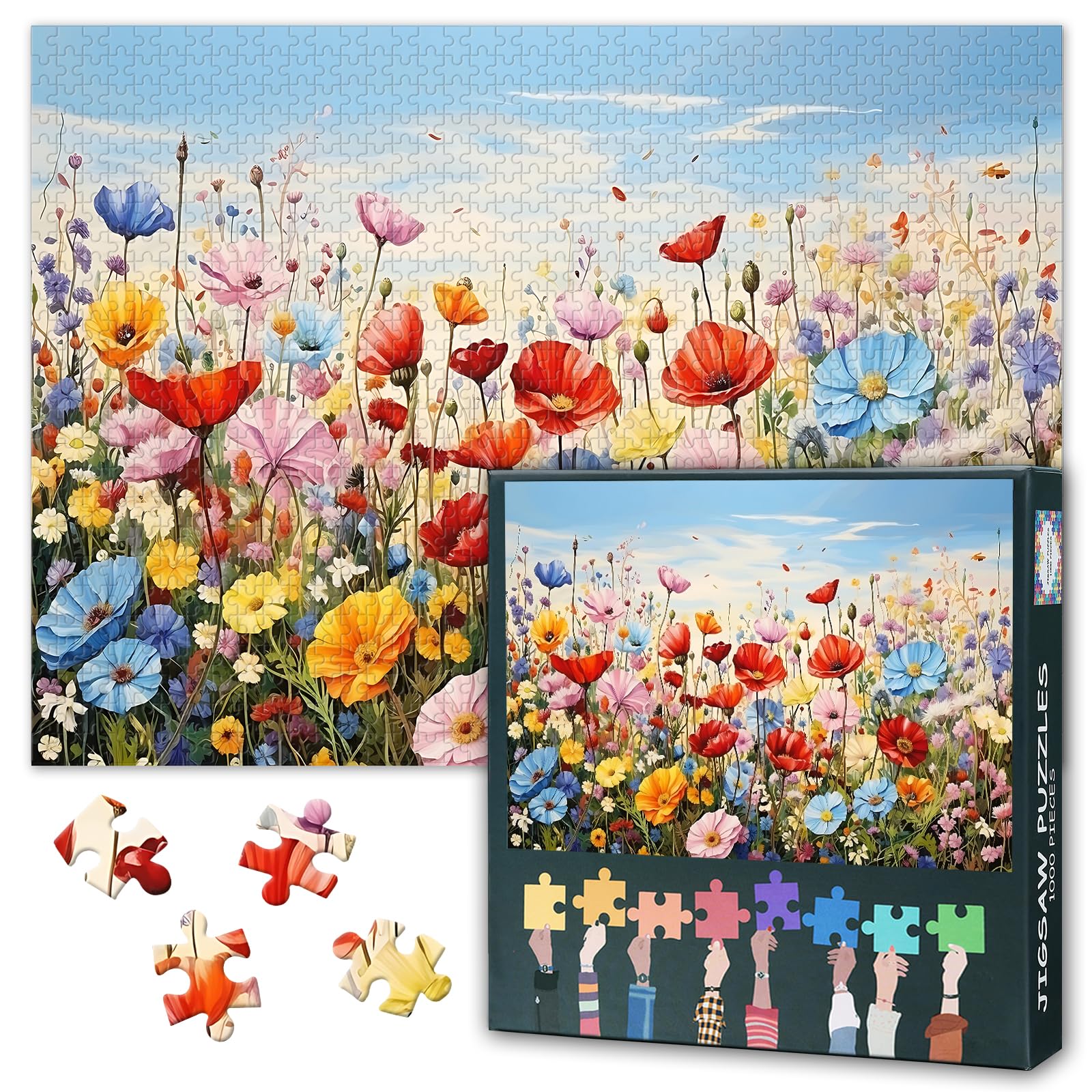 Colorful Flowers Puzzles for Adults 1000 Pieces Blossom Challenging Puzzle Perfect for Family Game Nights Colorful Floral Jigsaw Puzzle for Relaxation and Creation 27.5"X19.7"