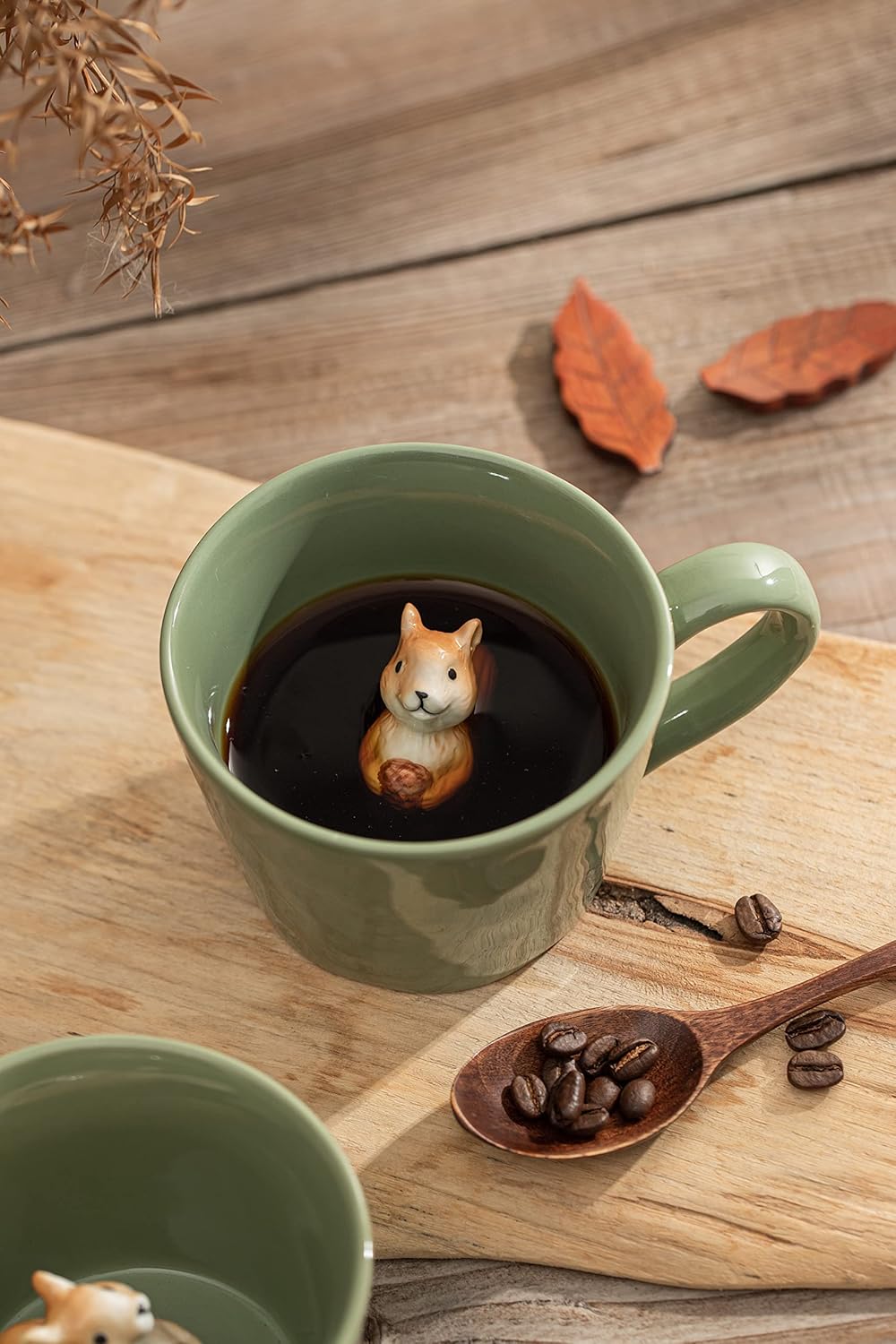 DIHOclub Squirrel Ceramic Cup Hidden 3D Animal Inside Mug,Cute Cartoon Handmade Figurine Mugs,Holiday and Birthday Gift for Coffee Milk Tea Lovers,12 OZ(Light Green) - Image 6