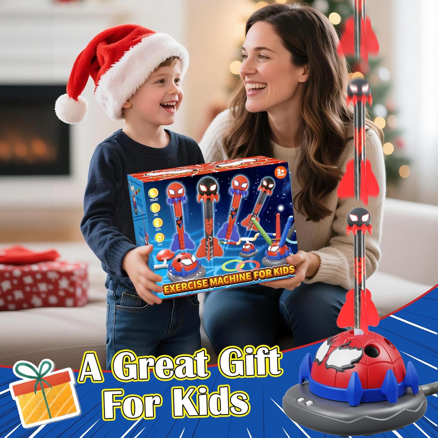 3-in-1 Outdoor Toys for Kids 3-8, Spider Rocket Launcher & Ring Toss Musical Jump for Sports and Outdoors Active Play Set, STEM Learning Toys Birthday Gift for Boys Girls Ages 3 4 5 6 7 8
