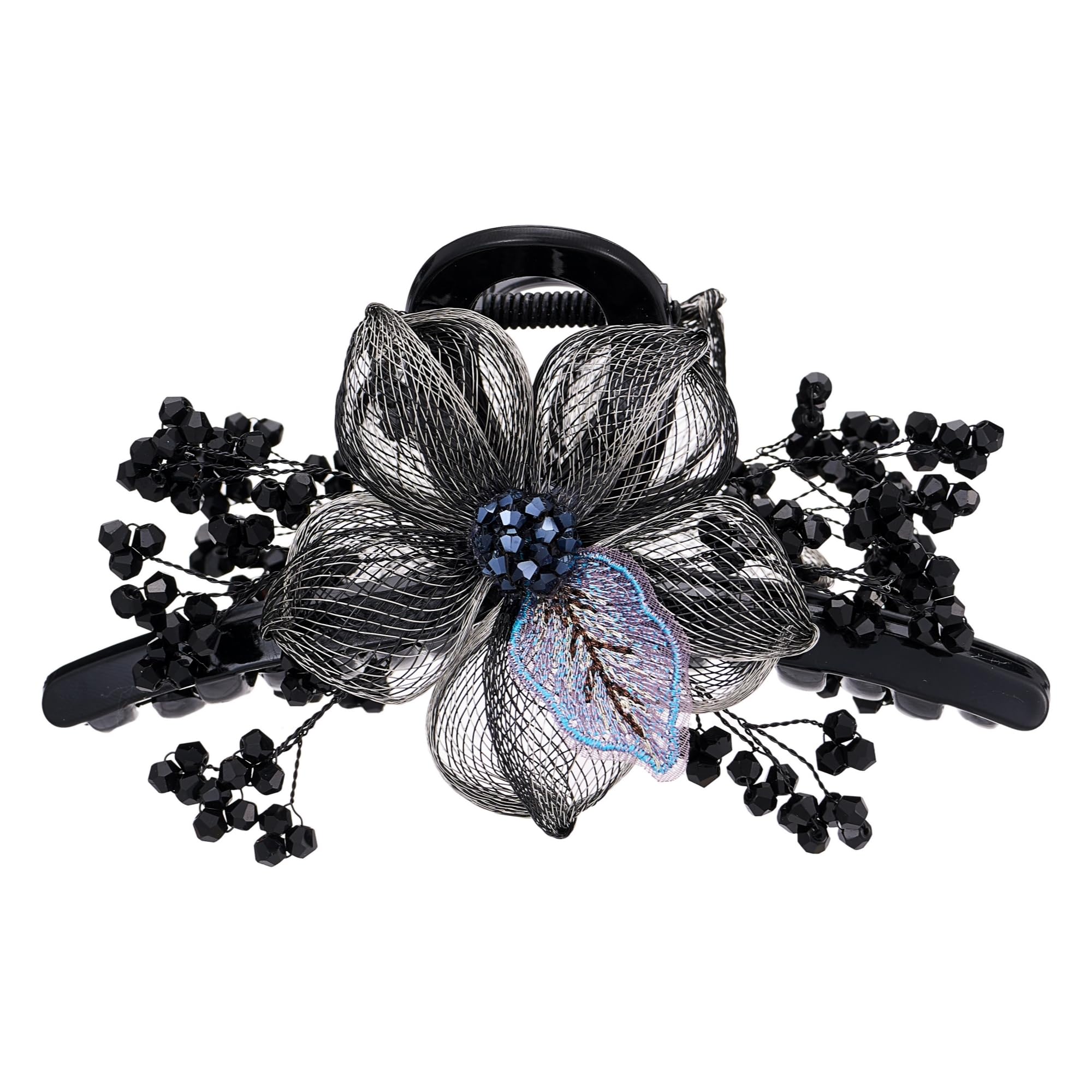 Rhinestones Hair Claw Clips for Women, Copper Wire Hand-woven High-level Design Metal Clip Large Plastic Flower Crystal Claw Barrettes Styling