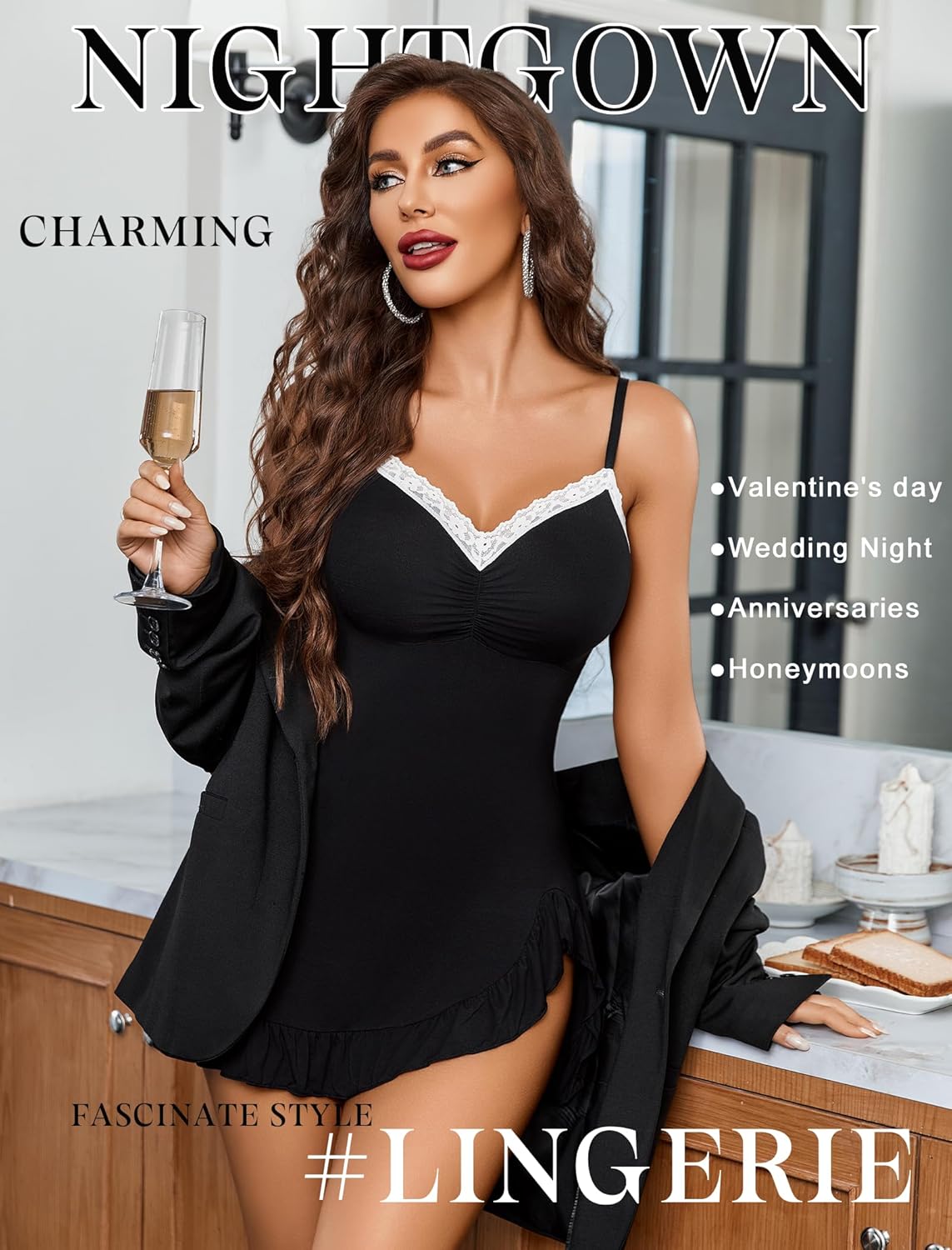 Avidlove Lingerie for Women Sexy Nightgown Modal Nightwear Side Slit Babydoll Chemise Spaghetti Strap nighties - Image 4