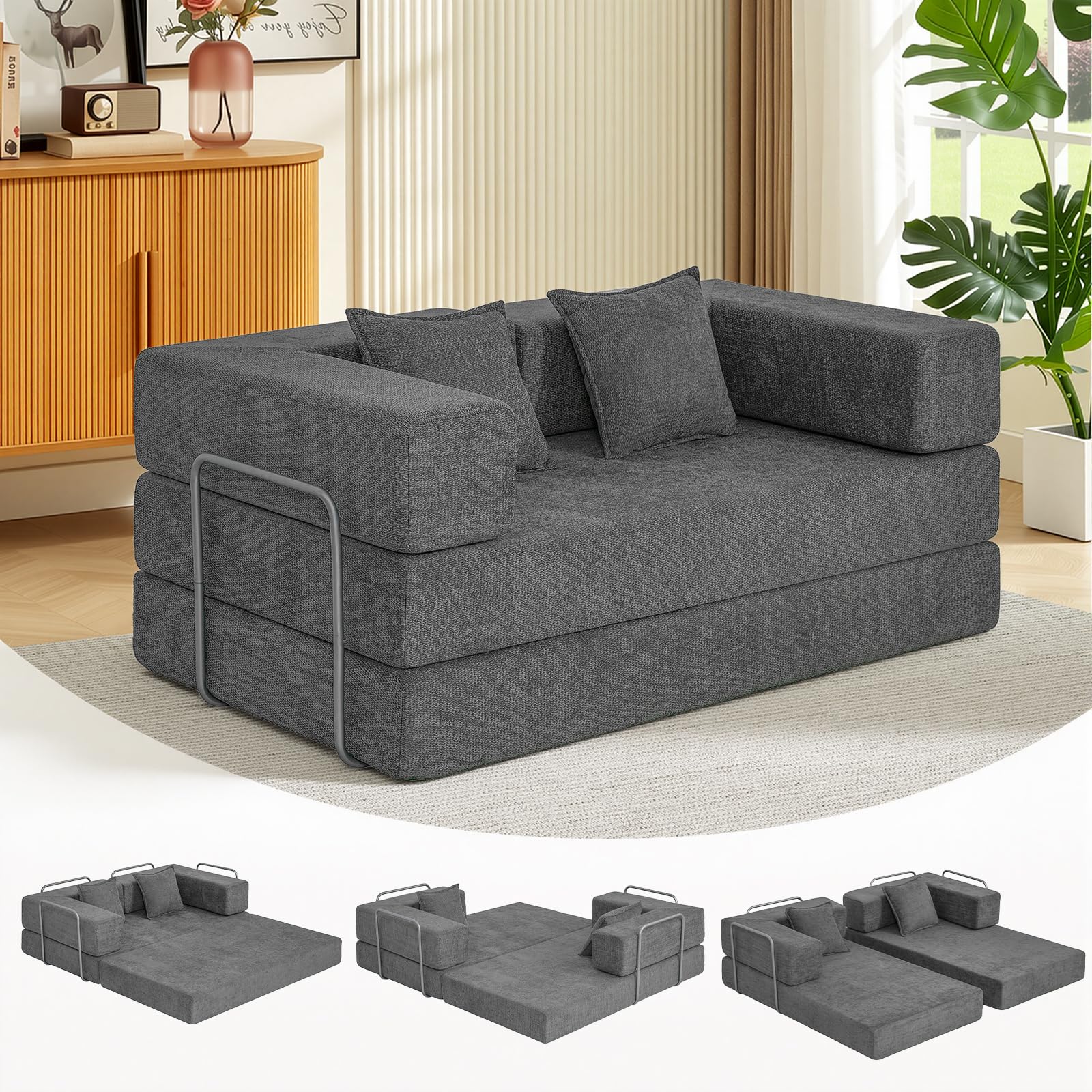 Panana 2 Seater Boneless Sofa Bed, 5 in 1 Folding Modular Convertible Couch