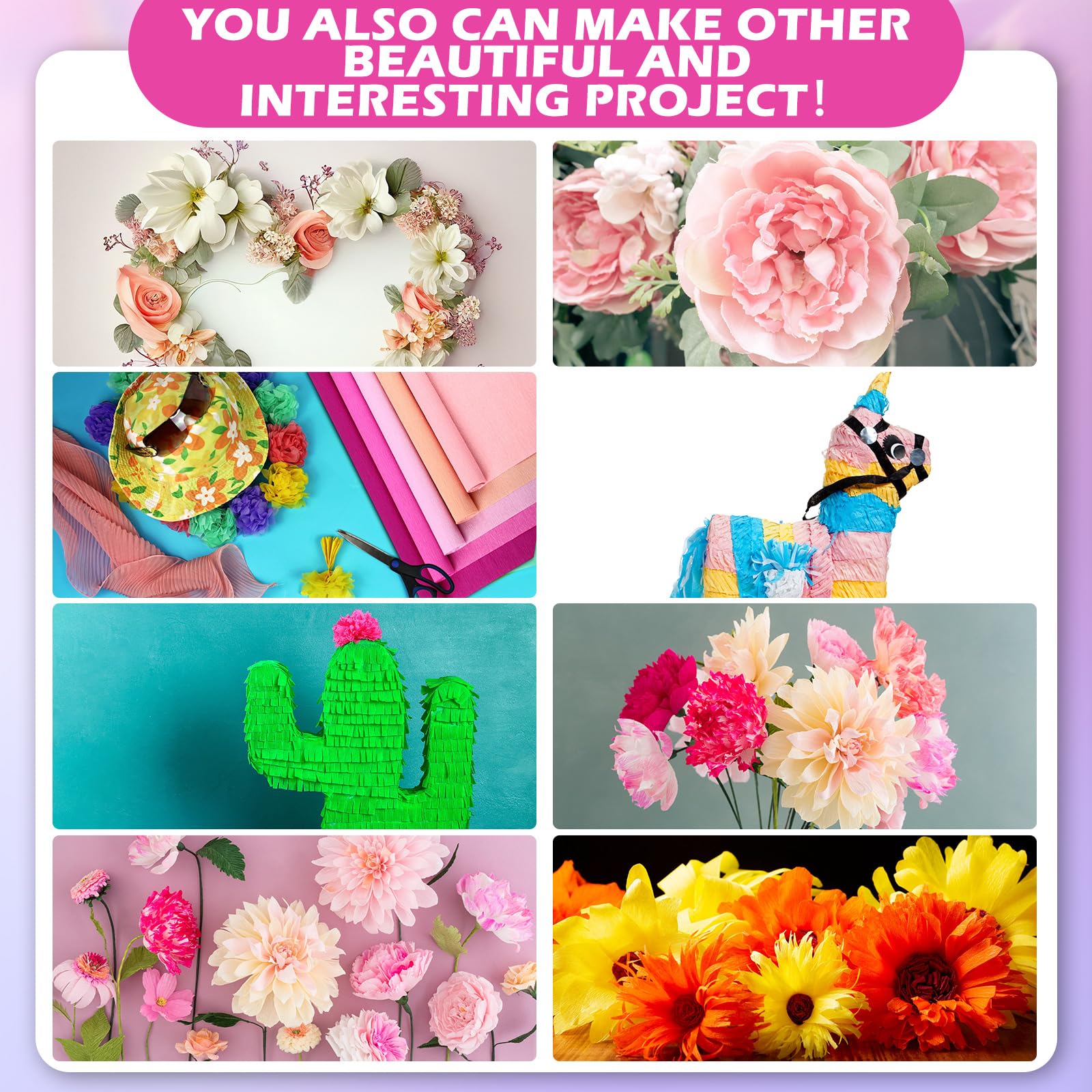 Kisston Lot de 18 rouleaux de papier crépon de 50,8 cm de large et 2,4 m de large, 70 g - Fournitures d'emballage de fleurs pour fête d'anniversaire, mariage, festival, décoration (rose)