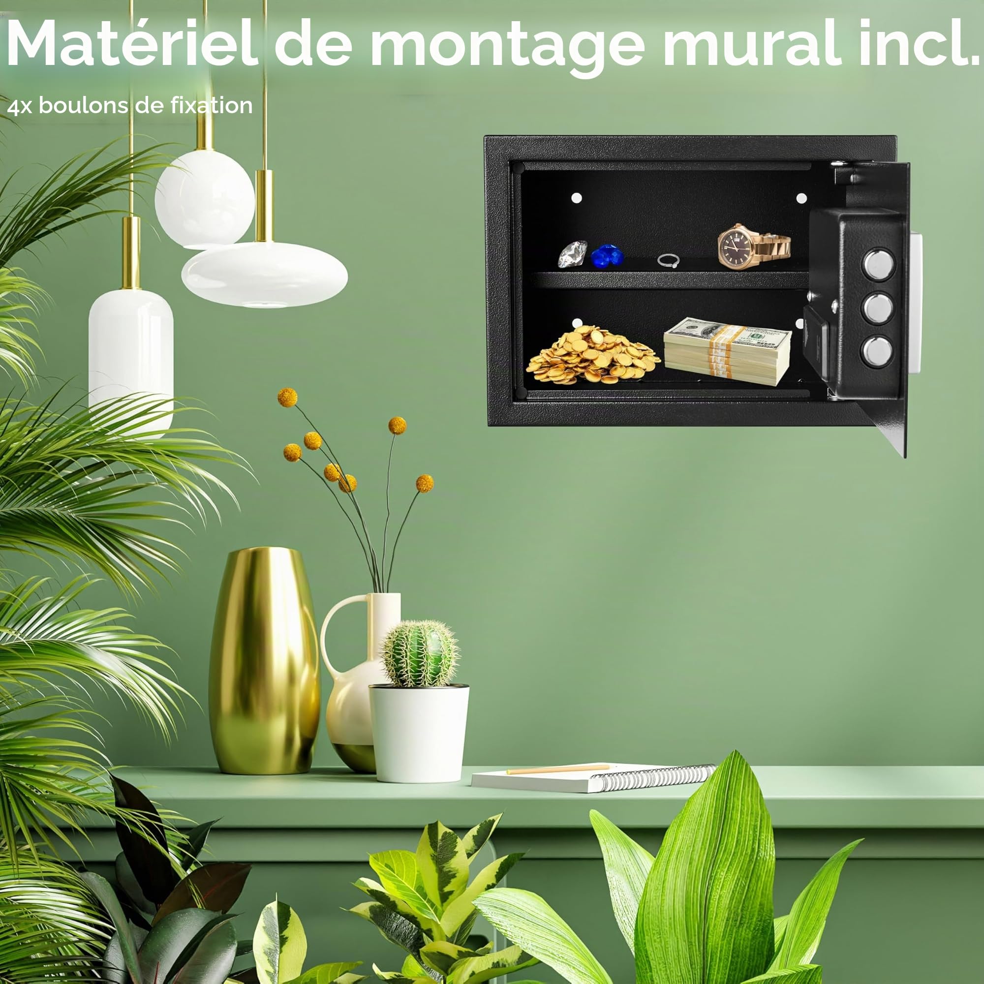 Ecosa Coffre-fort électronique avec serrure à combinaison et clé - Coffre-fort pour hôtel, meuble - Coffre-fort mural pour la maison et les enfants - Coffre-fort électrique