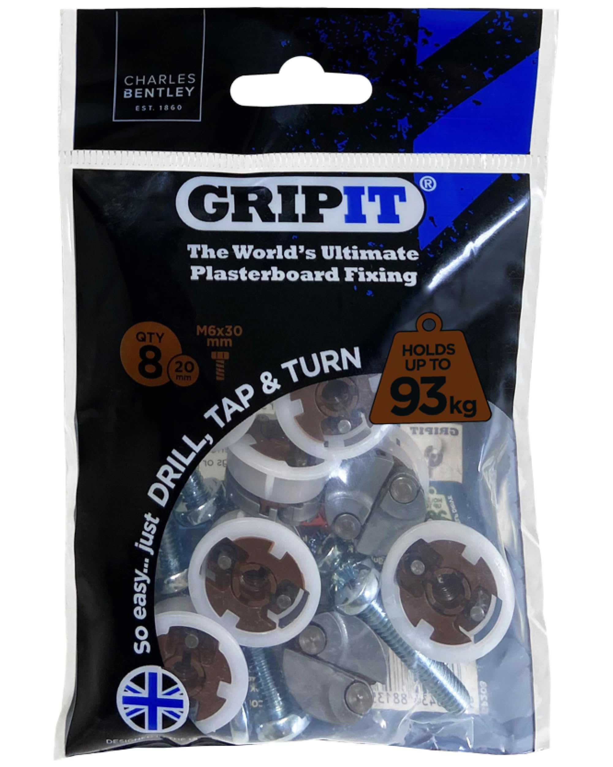 Gripit Brown Plasterboard Fixings, Pack of 8, Heavy Duty Stud Wall fixings, Plasterboard Anchors