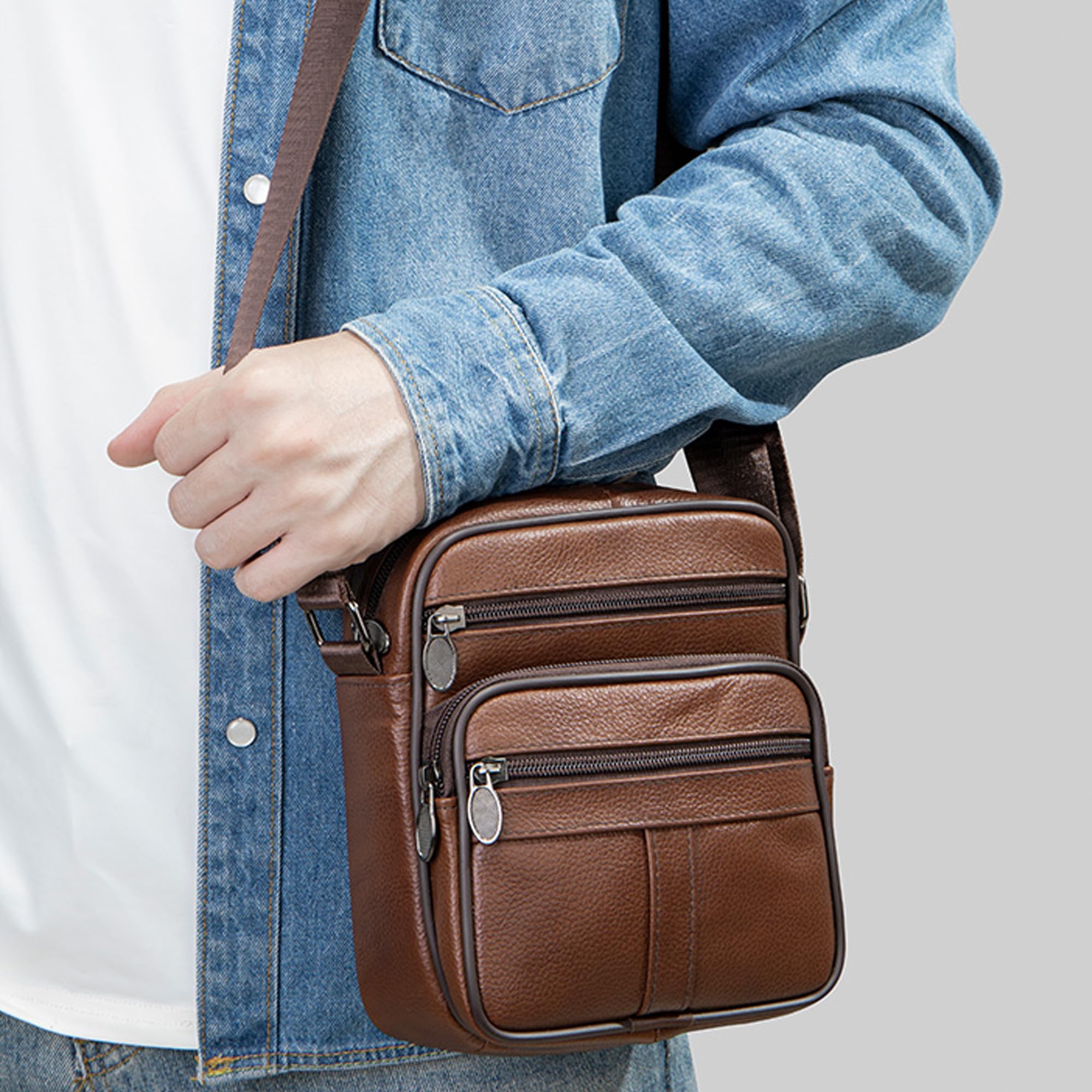 Bolso Bandolera para Hombre Cuero, Funda de Cruzado para Celular, Cuero Cartera de Hombro Teléfono Bolsa de Cruzado Pequeño Smartphone Funda Tarjetero Monedero Monedero para Deporte Viaje Senderismo