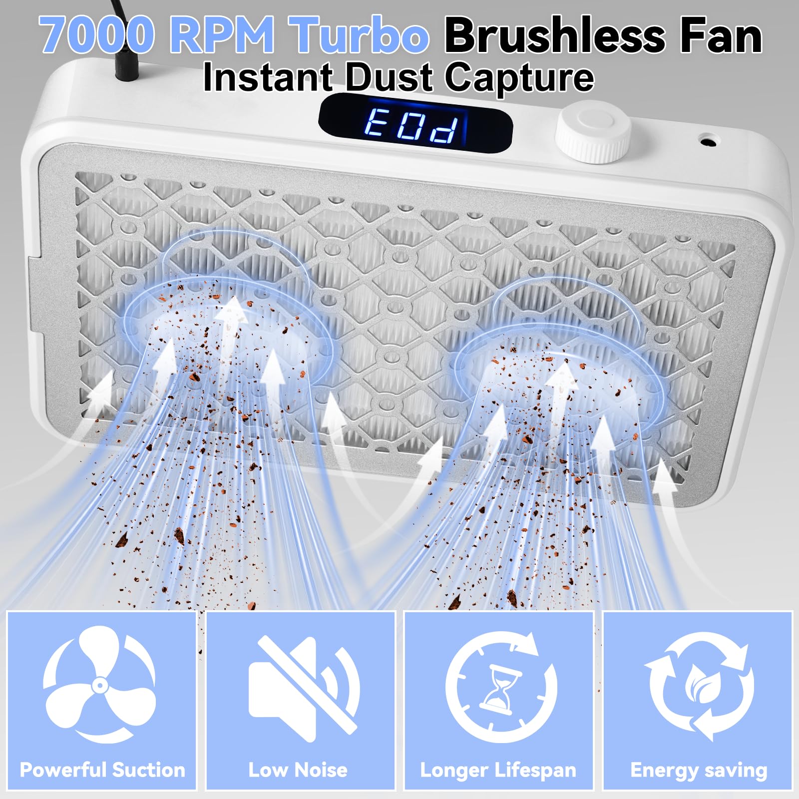 Collecteur de poussière professionnel pour ongles | Dual Turbo Low Noise | 1600PA Nail Tech | 30 papiers filtres + 1 filtre HEPA réutilisable | 5 niveaux de vitesse | pour ongles en acrylique, salon