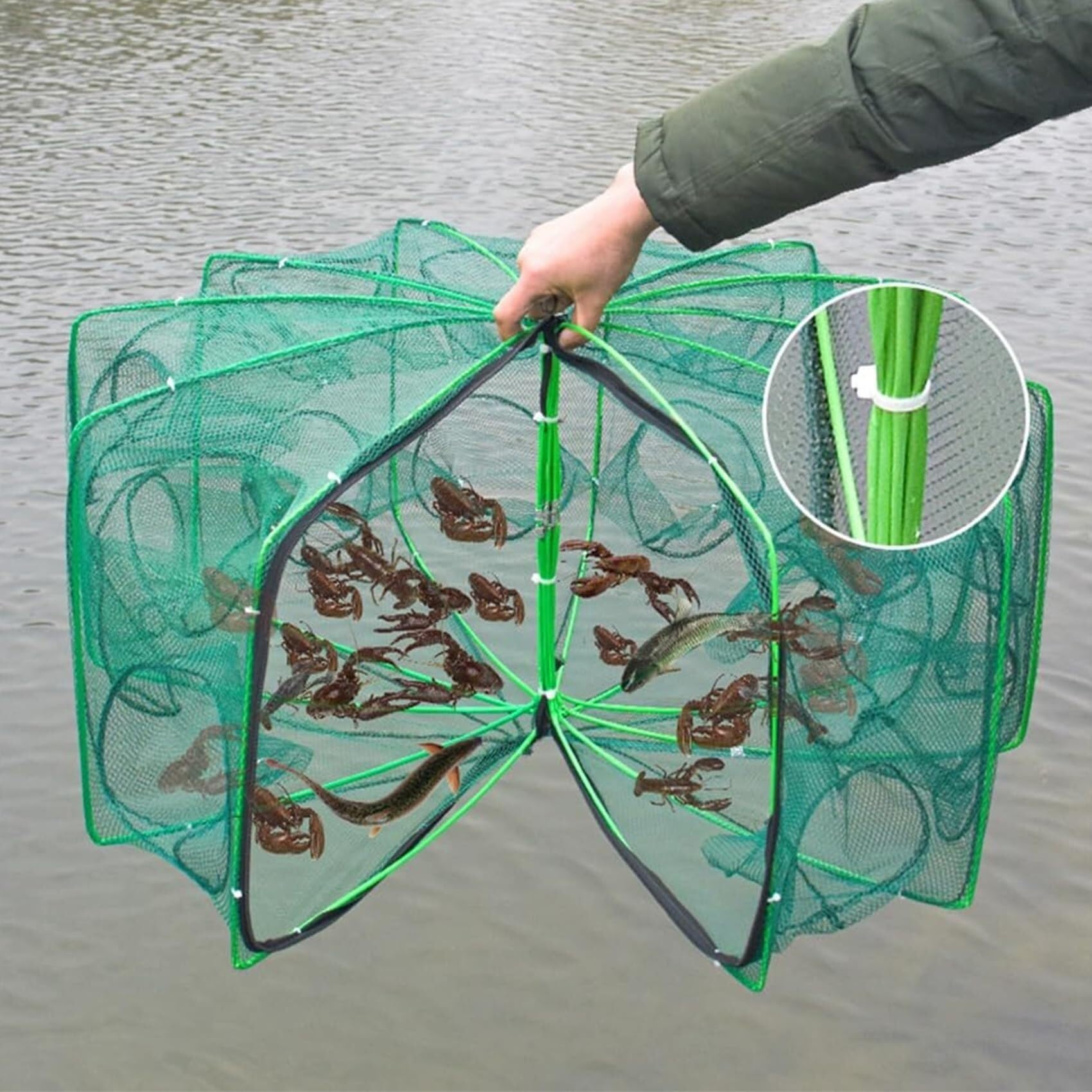 Piège à Filet De Pêche Pliable 360° – Pour Crevettes, Crabes, écrevisses, Appâts, Eau Douce Et Salée, 55x55 Cm