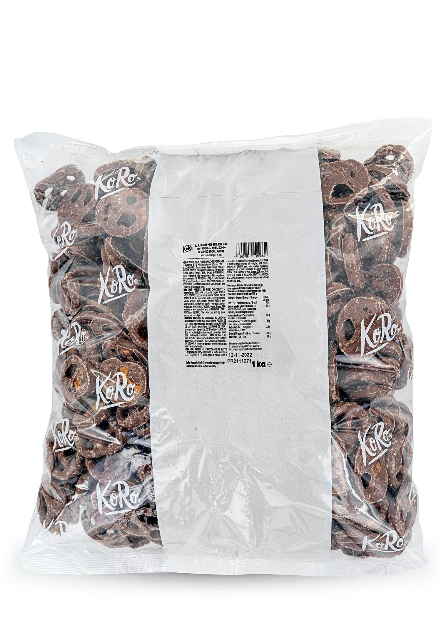 KoRo - Bretzels au chocolat au lait 1 kg - Le sucré rencontre le salé - Biscuits salés croquants, enrobés de chocolat onctueux - Le snack pour les fêtes et les soirées cinéma