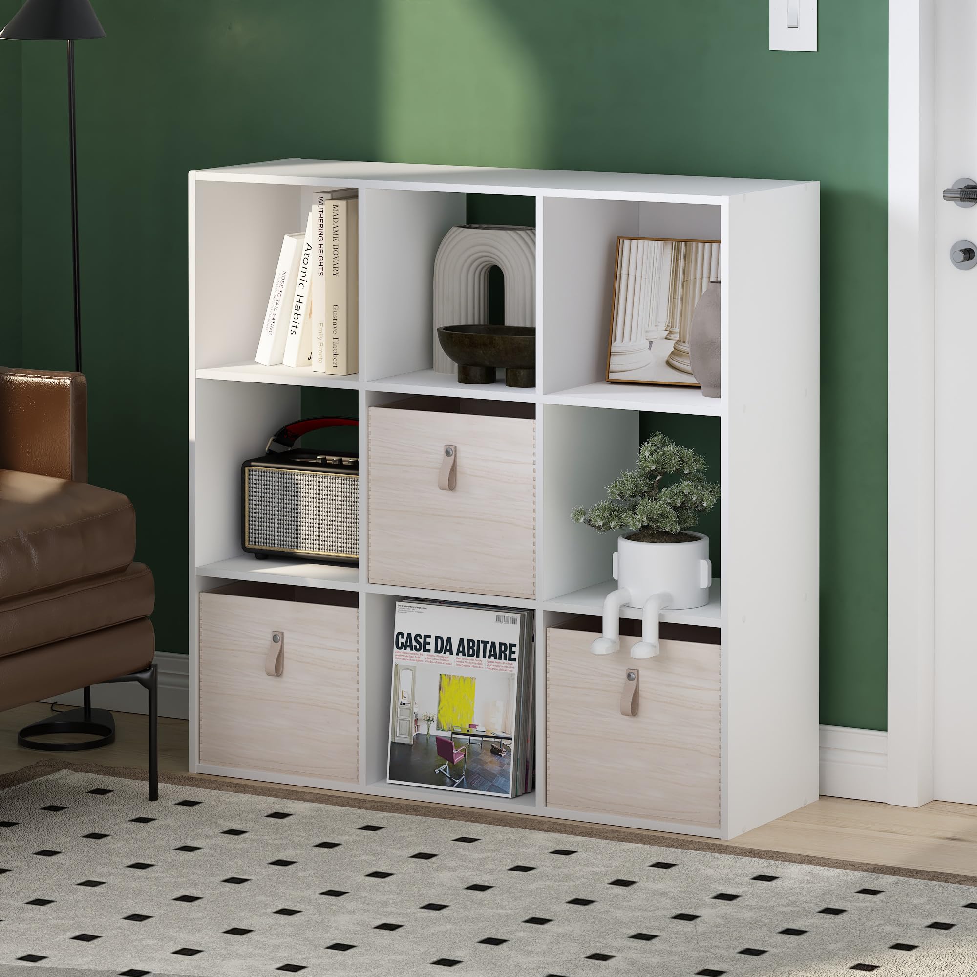 Furinno PELLI Book Shelf, 9-Cube Bookshelf, Cube Storage Organizer Bookcase, 11.7 x 35.3 x 35.4, for Living Room, Bedroom, Home Office, White