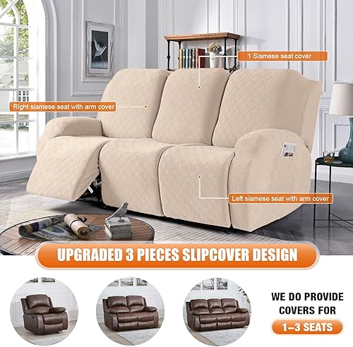 Vista 124 de VANSOFY Funda para silla reclinable, 3 piezas, fundas elásticas para silla reclinable, funda suave para silla reclinable, protector de muebles