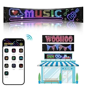 Eachbid Programmable Scrolling LED Sign, 23.4"x4.7", USB Flexible Digital Sign, APP Control, Custom DIY Editor Text, Patterns, Animations, for Car, Store, School, Hotel