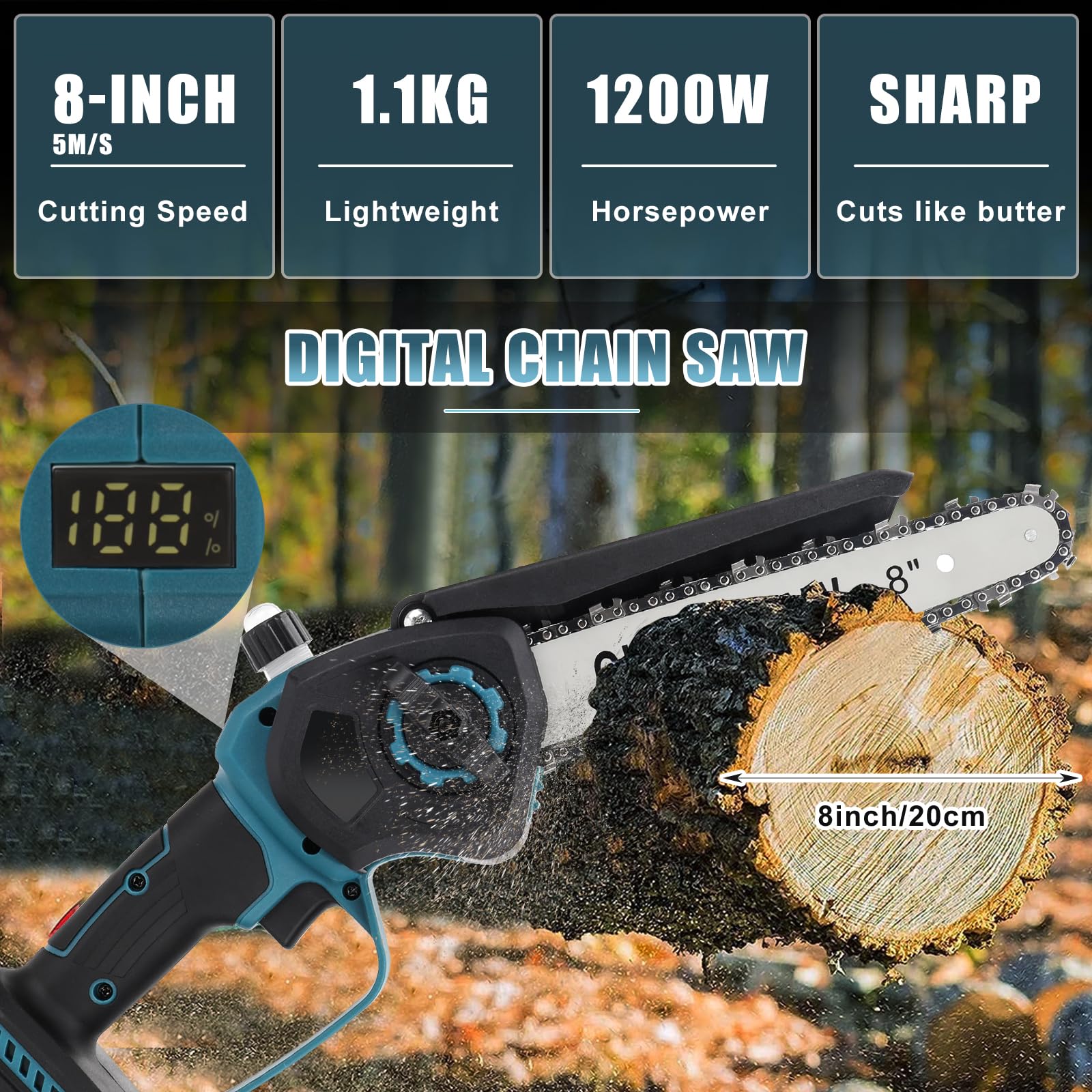 WingFly Mini Tronçonneuse à Batterie 8 Pouces Compatible avec Makita 18V, Tronçonneuse Sans Balais avec 2 Chaînes, Tronçonneuses à une Main pour l'élagage le Jardin (Sans Batterie)