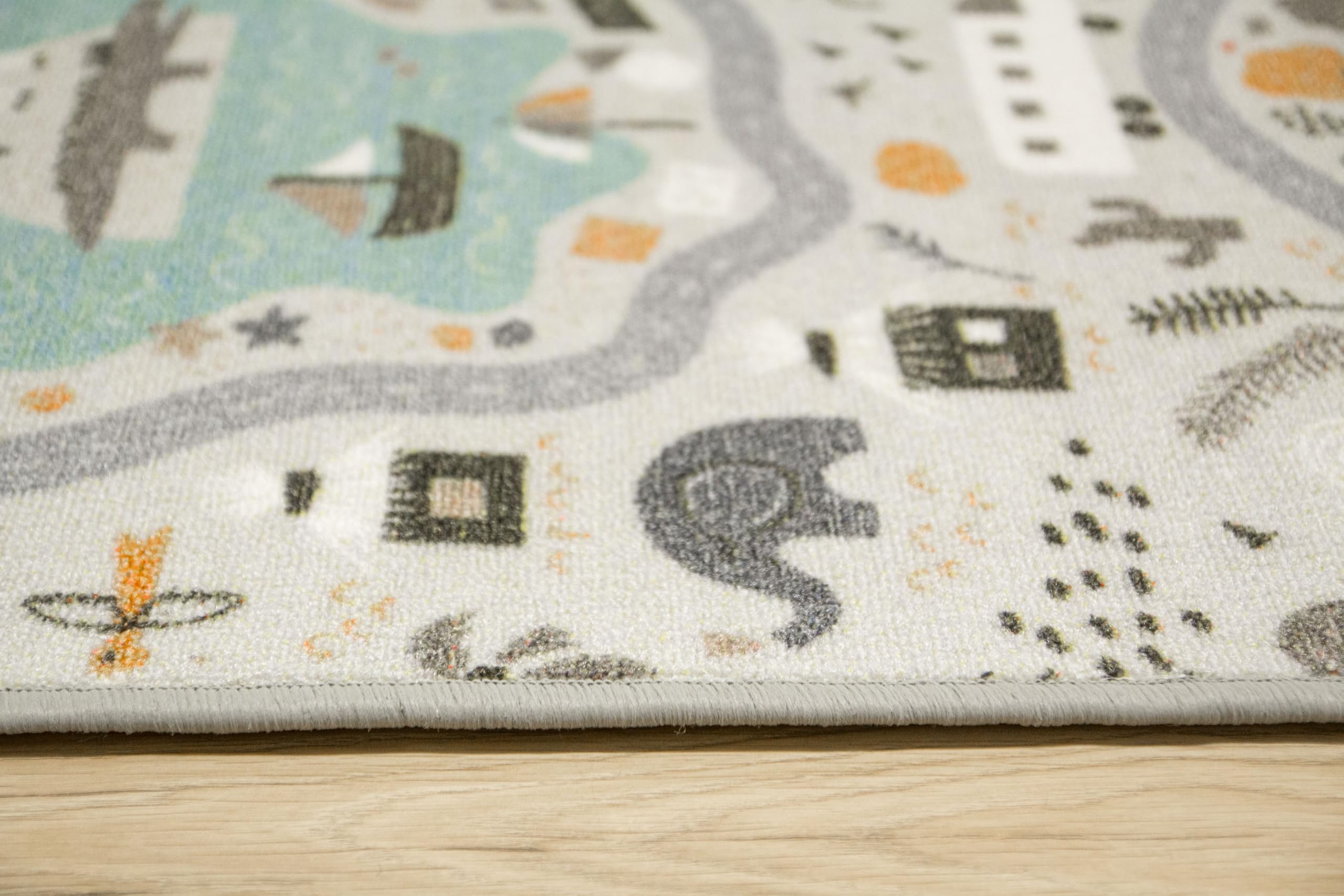 Kinderteppich Pastell Straßen Grau, Minze 200x250 cm Teppiche für EIN Kinderzimmer mit kurzem Flor, Teppich für einen Jungen, Mädchen, Kinderteppich, Kids Carpet, Schiffe, See