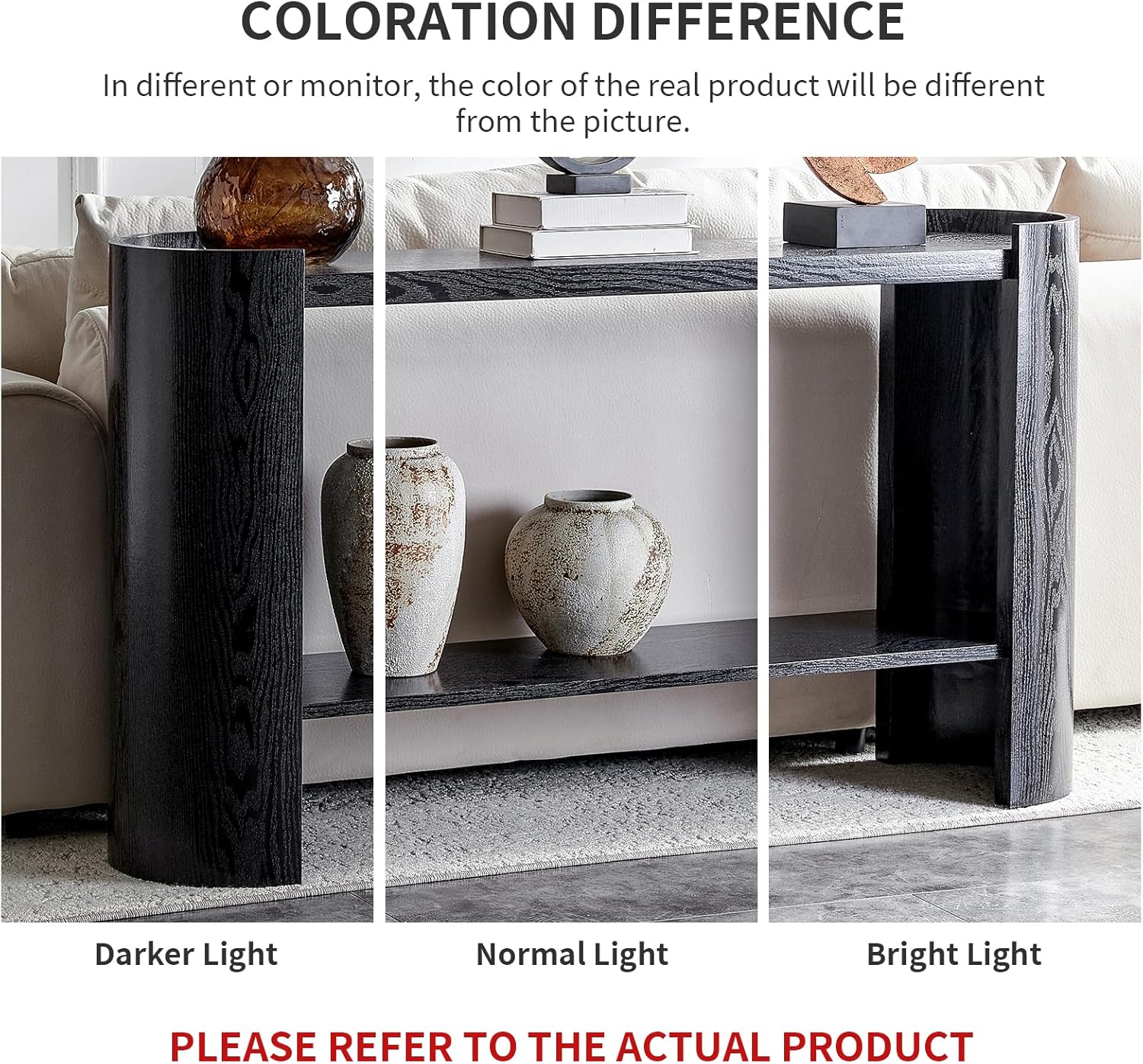 53" Console Table for Entryway, 2-Tier Sofa Entrance Table with Black Wood Grain, Modern Sofa Tables with Storage Shelf for Living Room, Hallway, Foyer, Home Office, Black