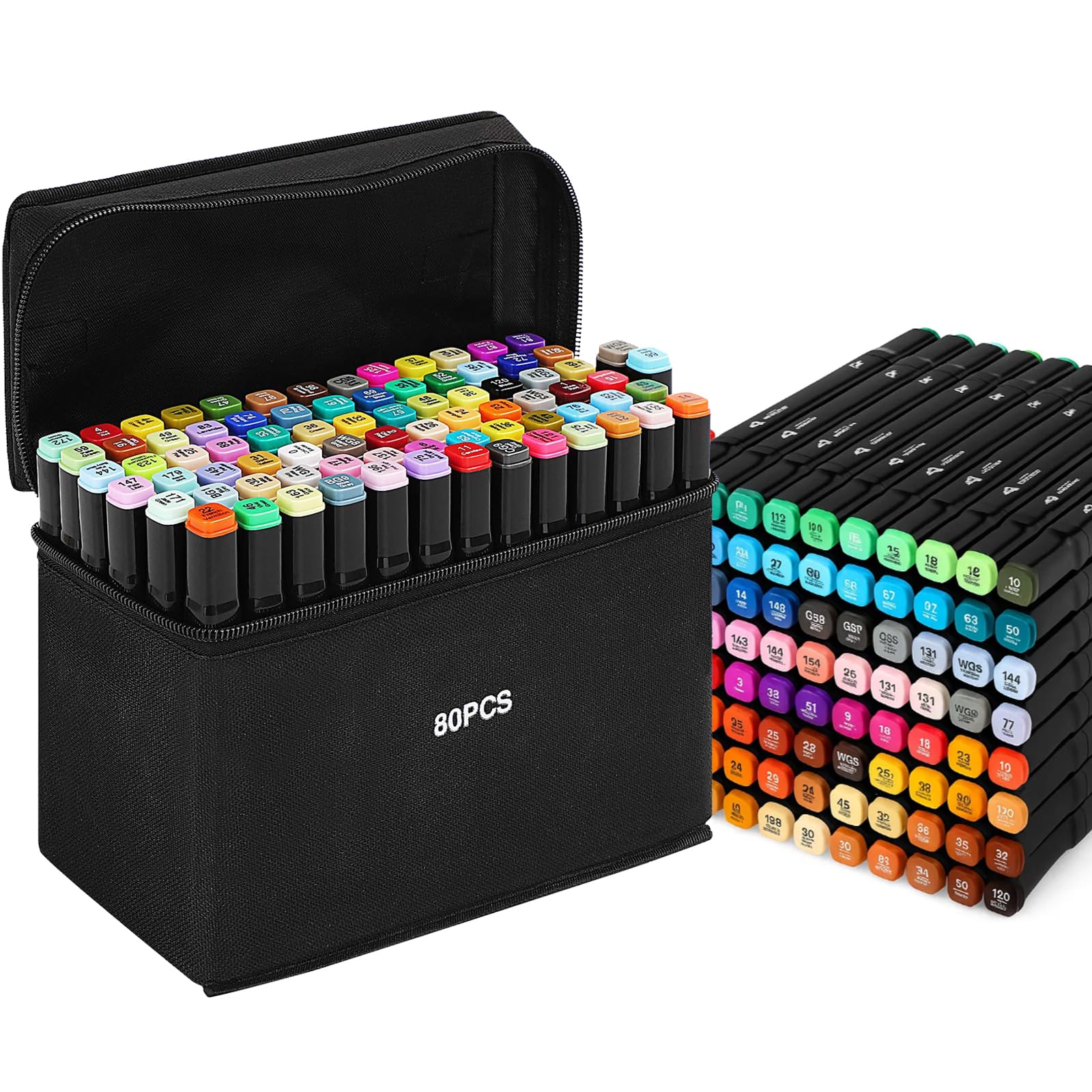 Shoze Colouring Pens - 80 Colors Markers Twin Tips Permanent Marker Set Art Pens Oily Alcohol Graphic Markers for Adults Drawing Graffiti Sketching Manga Books (Black)