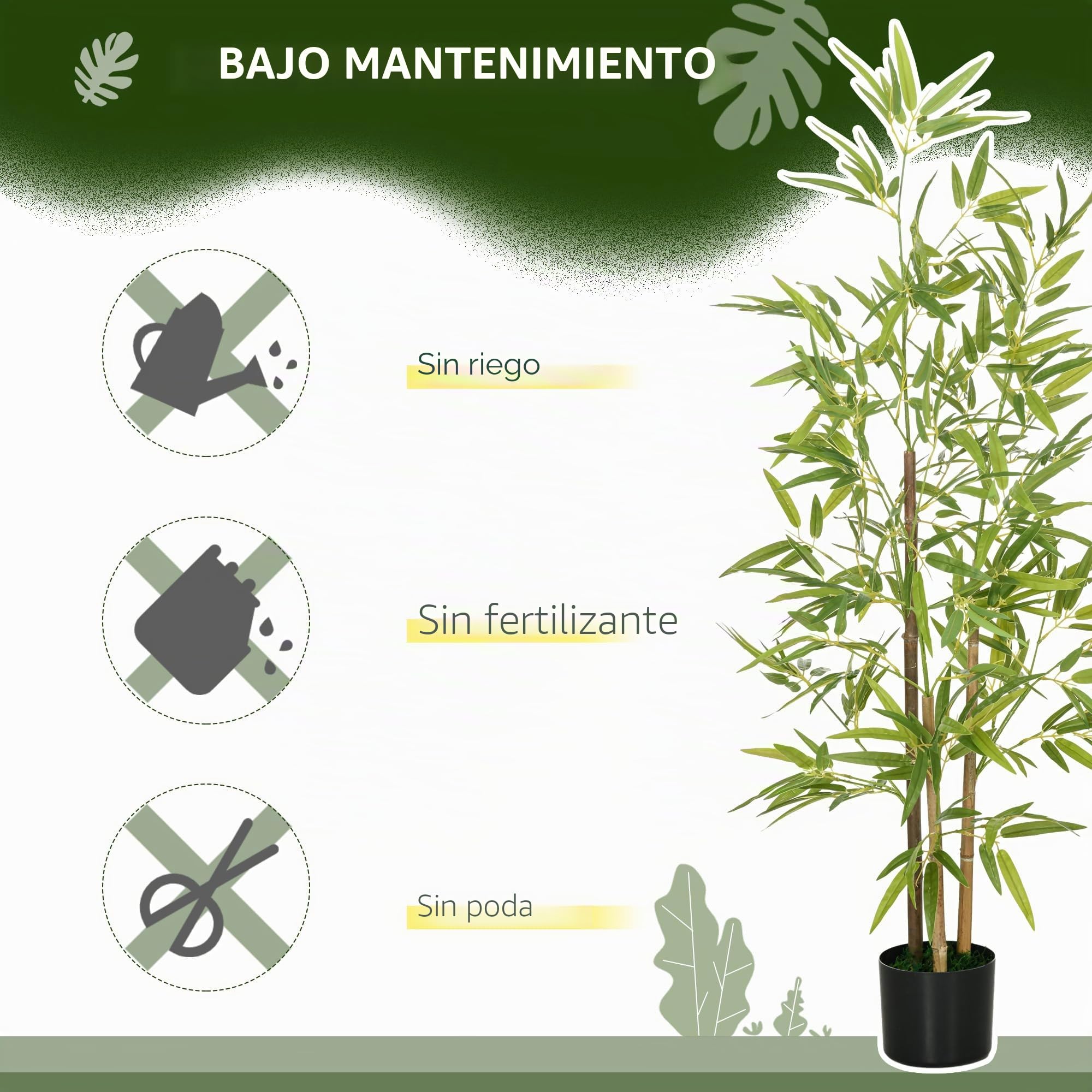HOMCOM 2 Plantas Artificiales con Maceta Plantas Sintéticas de Bambú con 498 Hojas para Decoración en Salón Oficina Casa Ø15x120 cm Verde