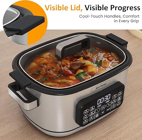 Miniatura 6 de Sunvivi Horno asador multilento 12 en 1, olla de cocción lenta programable digital de 6.5 cuartos de galón con estante, gran olla antiadherente