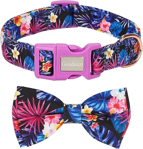 Collar de algodón suave con pajarita para perros, lindo collar de perro con pajarita, collar de tela ajustable con patrón floral, collares de