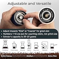 Vista 3 de Molinillo de café manual de Alpaca Ventures - Molinillo de café manual de rebaba cónica de acero inoxidable con configuración ajustable