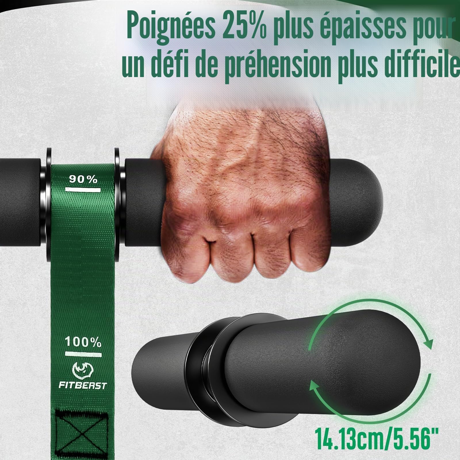 FitBeast Fortifiant pour avant-bras et rouleau de poignet avec poignée épaisse, entraîneur de force d'avant-bras avec sangle réglable – Idéal pour la force de préhension,
