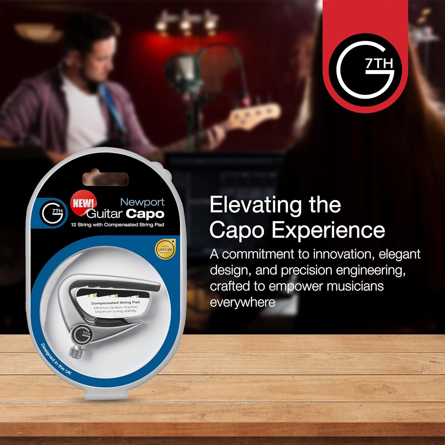 G7th Newport 12 String Silver Guitar Capo - Groundbreaking Compensated String Pad & Adjustable Tension - Capo for 12 String Acoustic and Electric Guitar - UK Designed