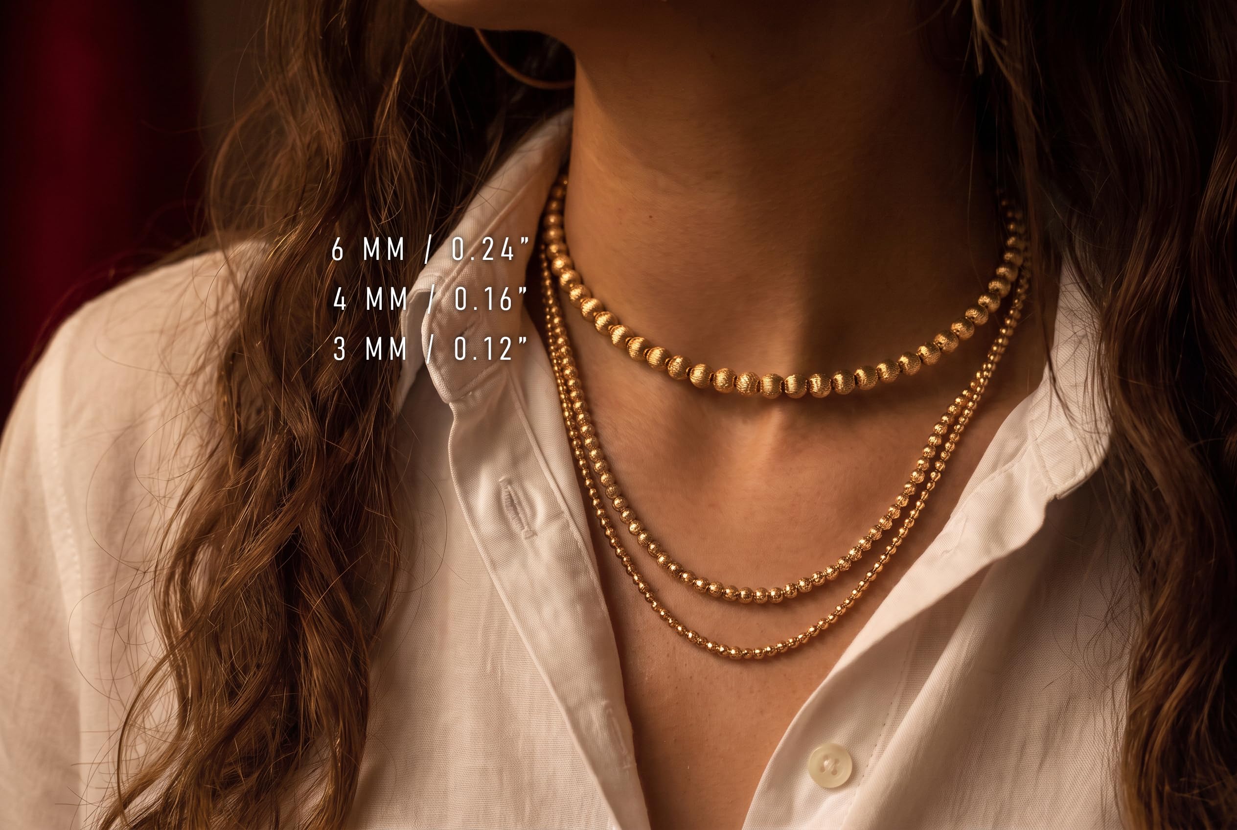Collar de Cuentas de Oro Cepillado de 6 mm - Gargantilla de Esfera de Oro de 14K - Collar de Bolas Doradas Hecho a Mano - Collar Statement