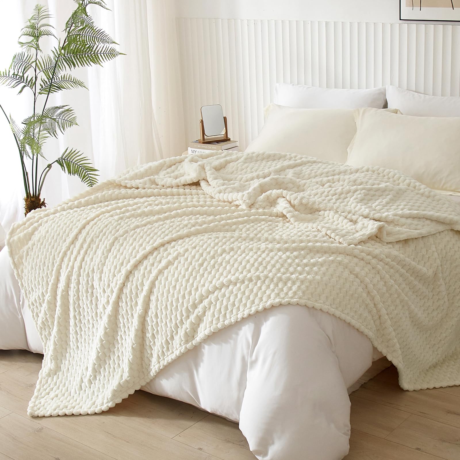 PHF Ultra Soft Flannel Fleece Blanket Queen Size, 340GSM 3D Jacquard