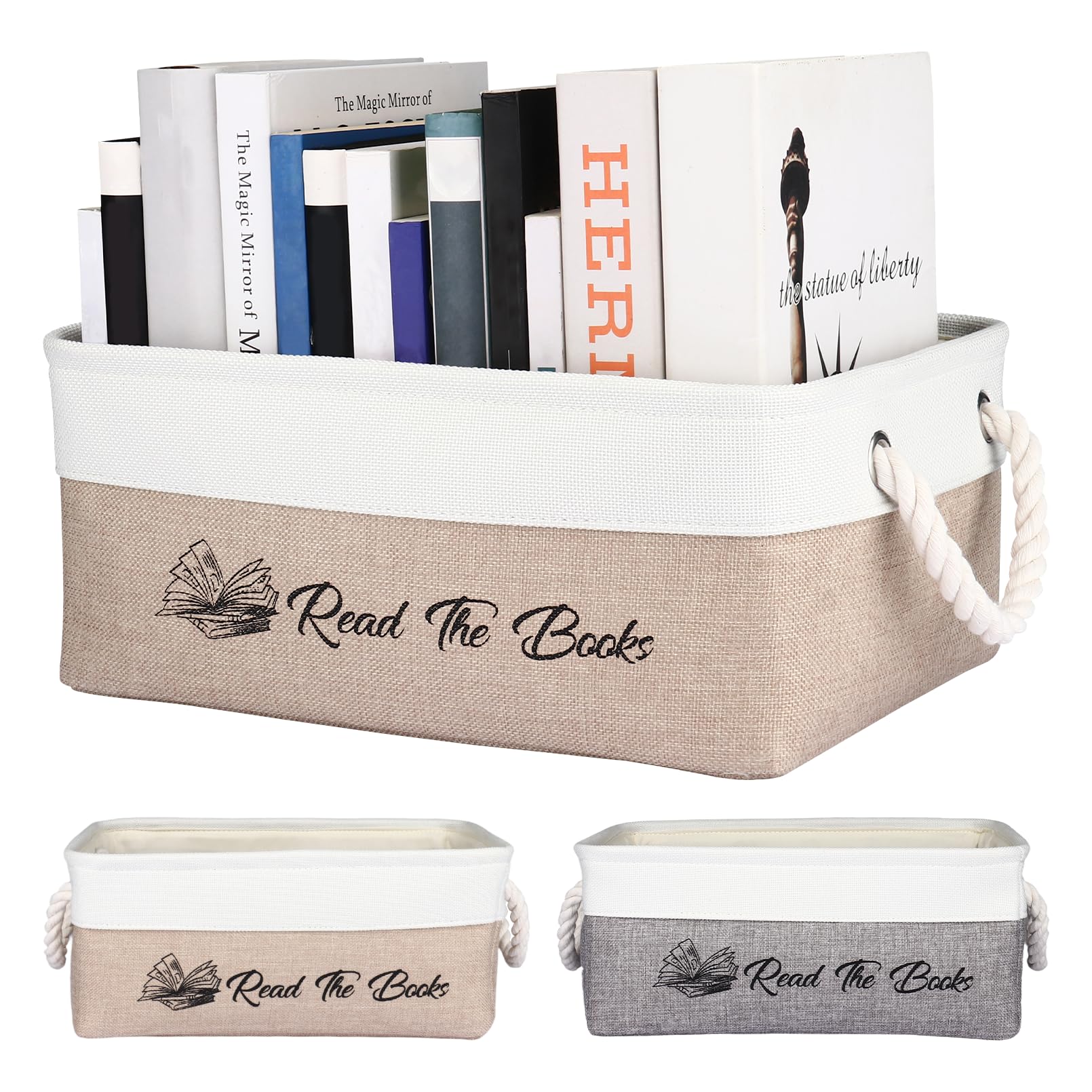CGFN Book Lover Gifts, Read The Book Storage Basket to Be Read List Storage Box Bookish Accessories Best Bookworm Gifts for Women Men Reading Lovers (White and Brown, )