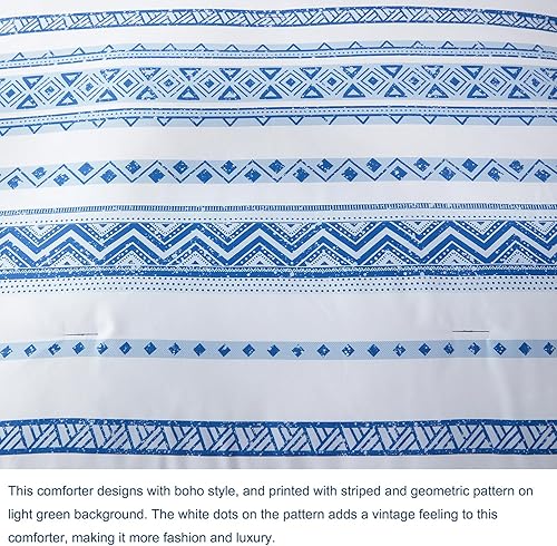 Miniatura 9 de PERFEMET Juego de edredón geométrico azul tamaño Queen, juego de ropa de cama bohemio a rayas aztecas de 7 piezas, ropa de cama ligera en una bolsa