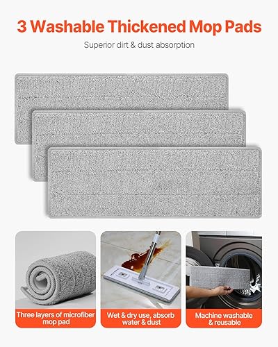 Miniatura 5 de VEVOR Trapeador y cubo con juego de escurridor, uso húmedo y seco, sistema de fregona plana y cubo con 3 almohadillas de microfibra lavables,