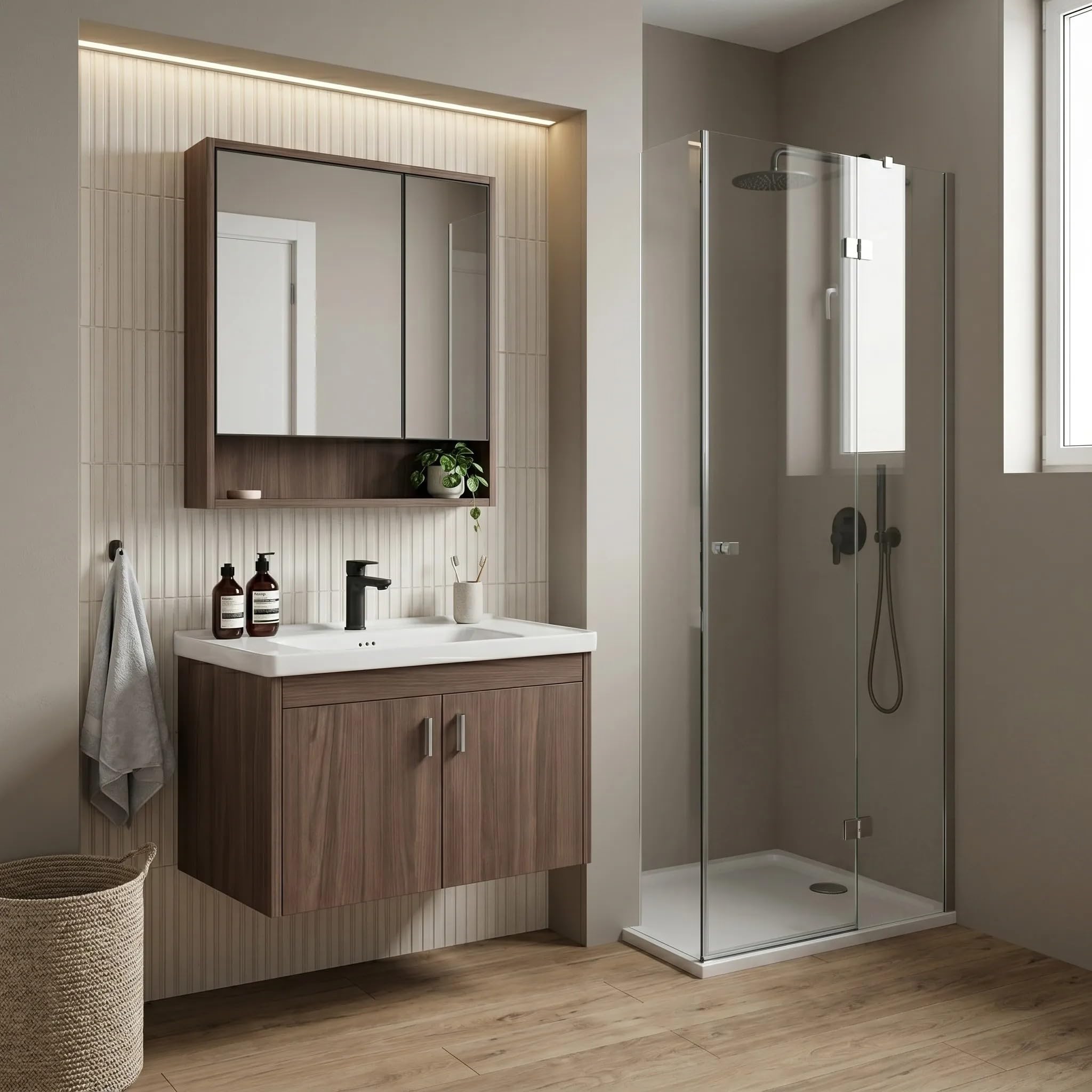 Rea - Zestaw Mebli Łazienkowych Z Umywalką Db66-70 70cm Brązowy - 51x70,5x34,5 cm