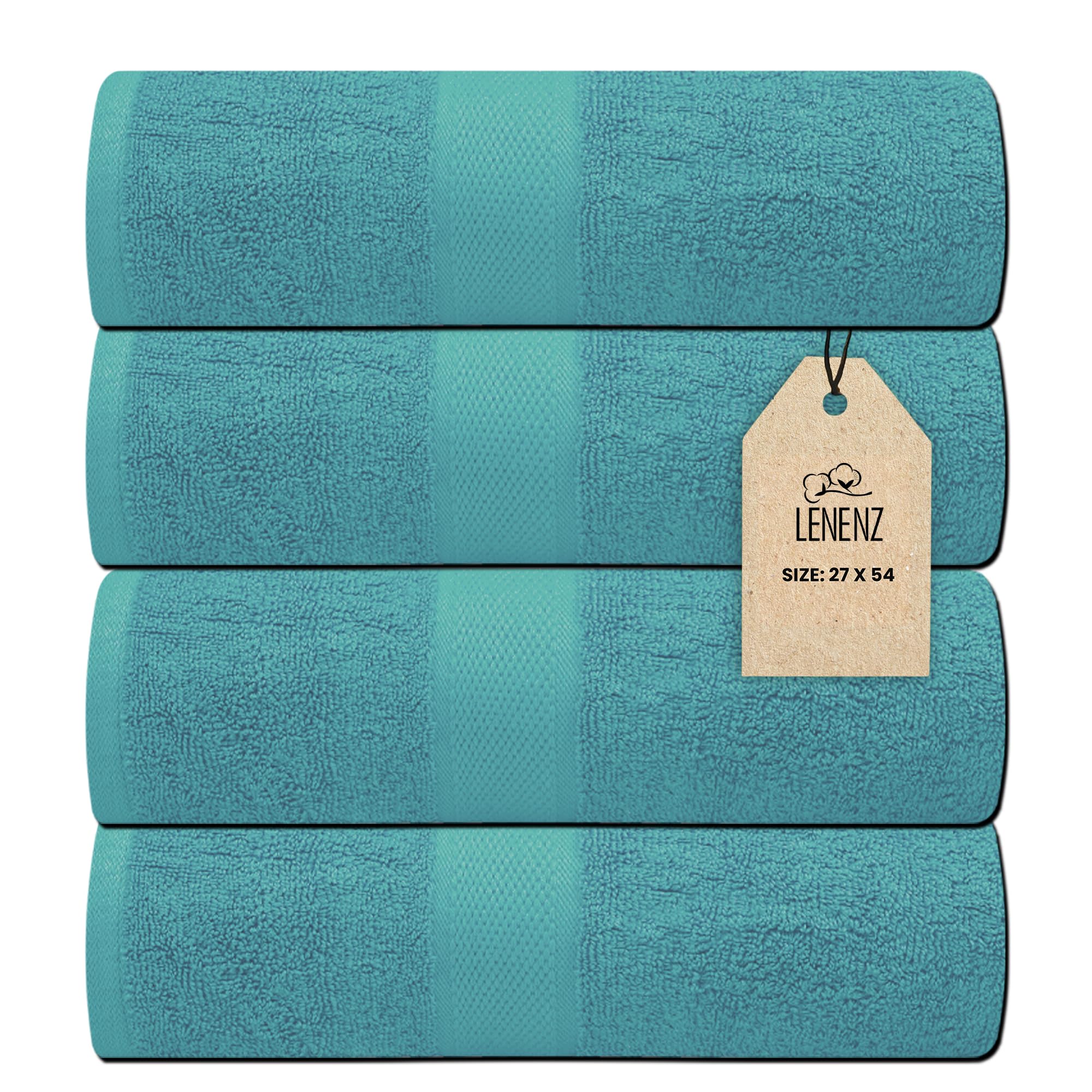Lenenz Luxury Bath Towels - 4 Pack Ultra Soft and Absorbent Cotton Bath Towels for Bathroom, Spa, and Hotel Use - Quick-Dry and Durable Towels Set