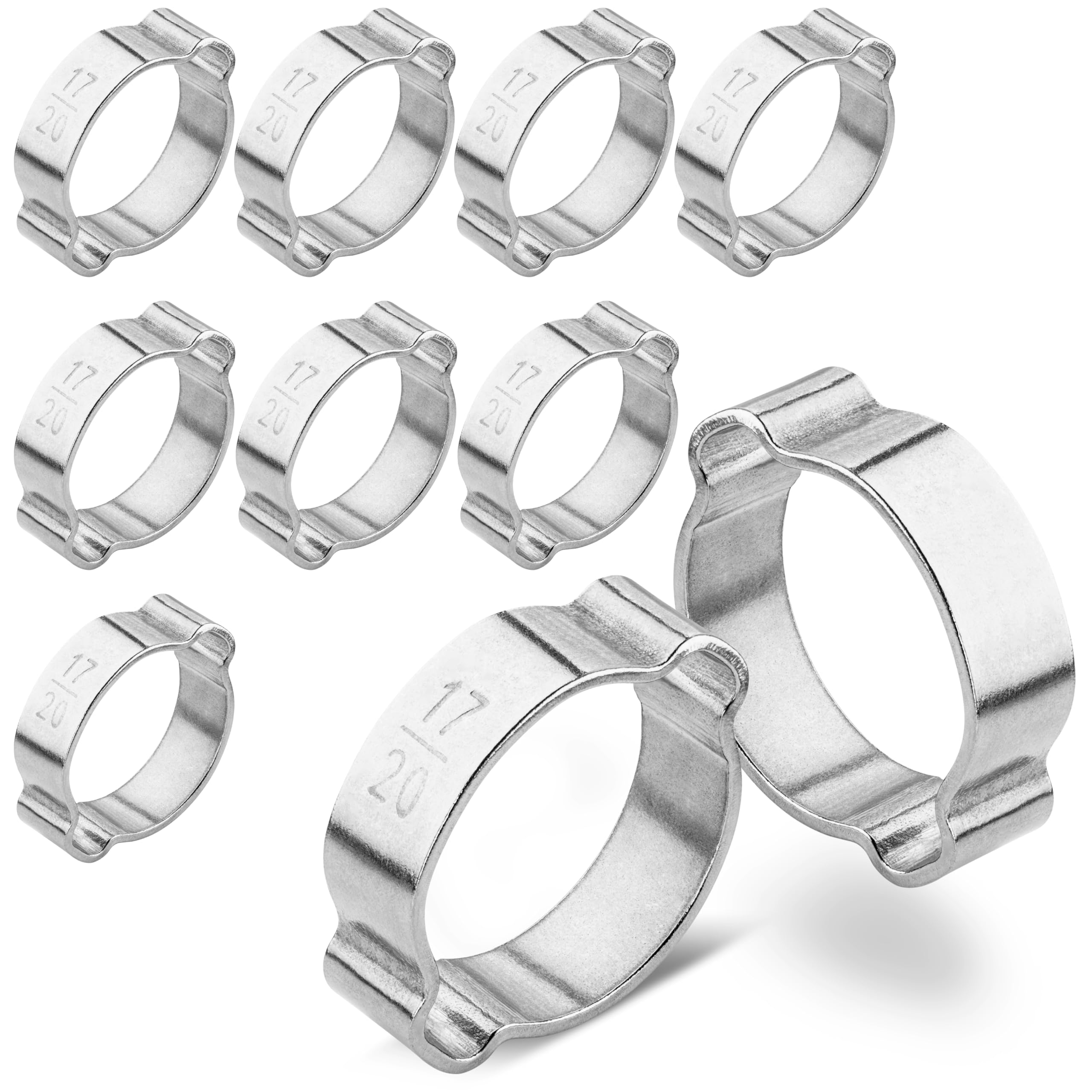 Poppstar 10 Pieces Double Ear Hose Clamps, Clamping Width 17-20mm, Two-Ear Hose Clamp Made of Stainless Steel
