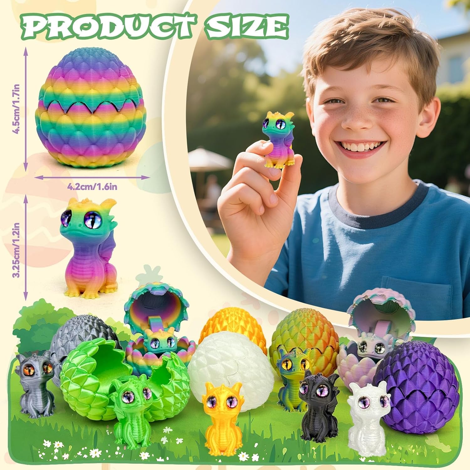 8pcs Mini 3D Printed Dragon Eggs Dragon Eggs with Dragon Inside with Eyes and Wings,Easter Basket Stuffers Mini Animal Easter Egg Set,Executive Home Office Decor,Birthday Gifts
