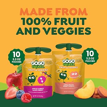 GoGo squeeZ Fruit & veggieZ Applesauce and Puree Variety Pack, Pedal Peach