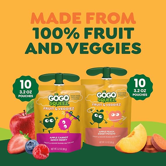 GoGo squeeZ Fruit & veggieZ Applesauce and Puree Variety Pack, Pedal Peach