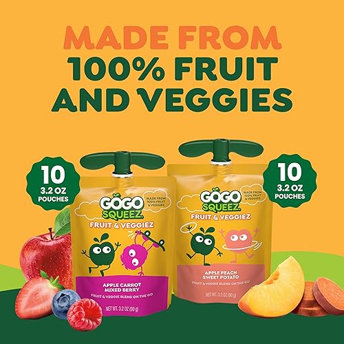 Miniatura 15 de GoGo squeeZ Fruit & veggieZ - Paquete variado de puré de manzana y puré, pera jurásica, bayas Roarrrr y melocotón prehistórico, 3.2 onzas