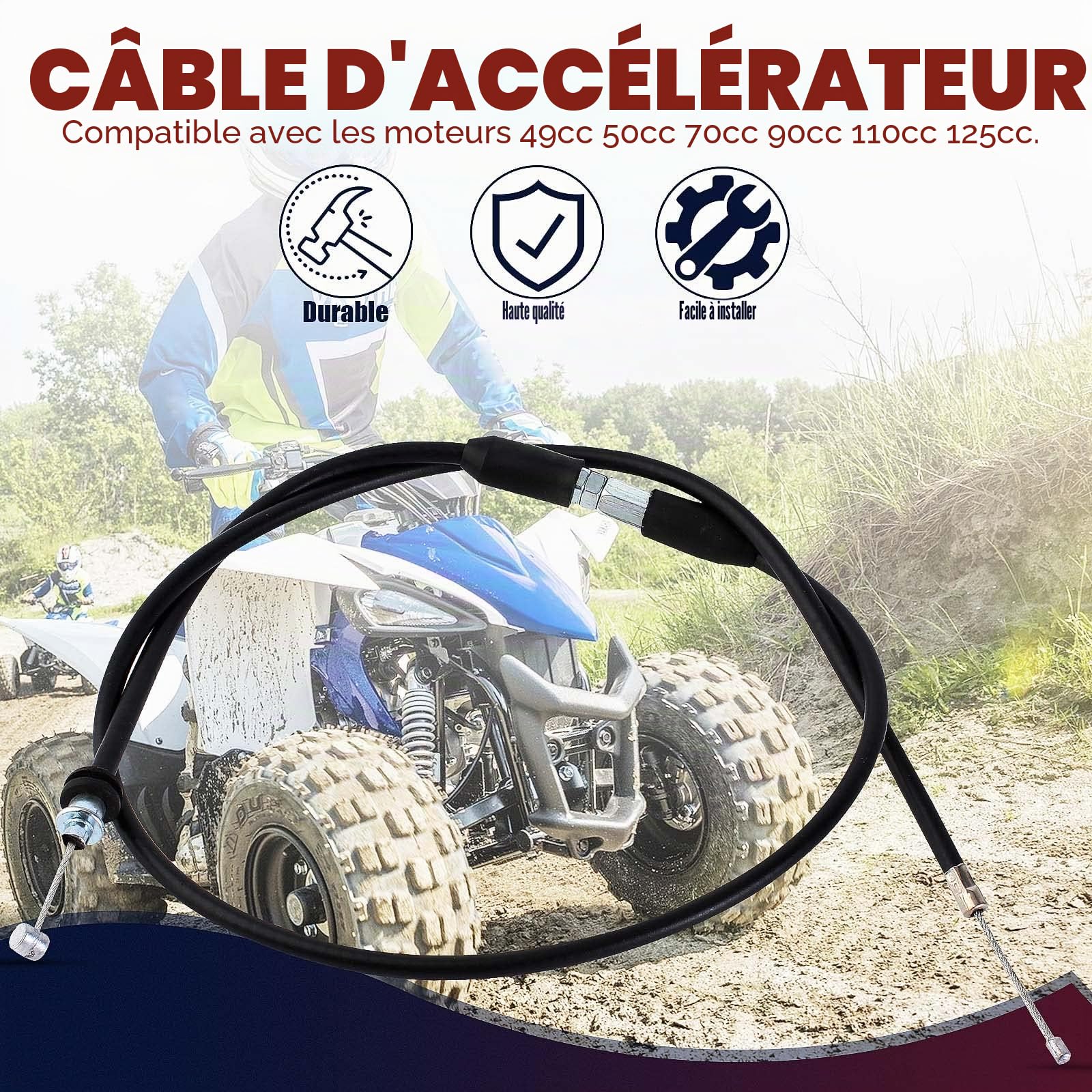 Câble d'Accélérateur de 78,7 cm pour 49, 50, 70, 90, 110, 125 cc ATV Quad 4 Roues Mini Pit Dirt Bike pour Enfants - Compatible avec TaoTao, Kazuma, Buyang, Coolsport, Roketa, Sunl, Baja, Kymco