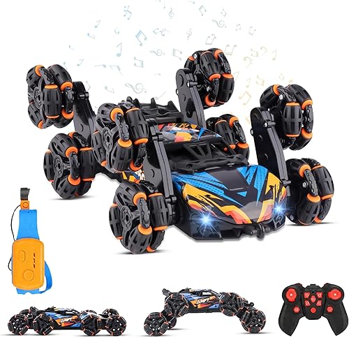 Auto de acrobacias RC con detección de gestos  Auto RC controlado a mano de 8 ruedas con giros de 360, modo de deriva y giro, controles remotos