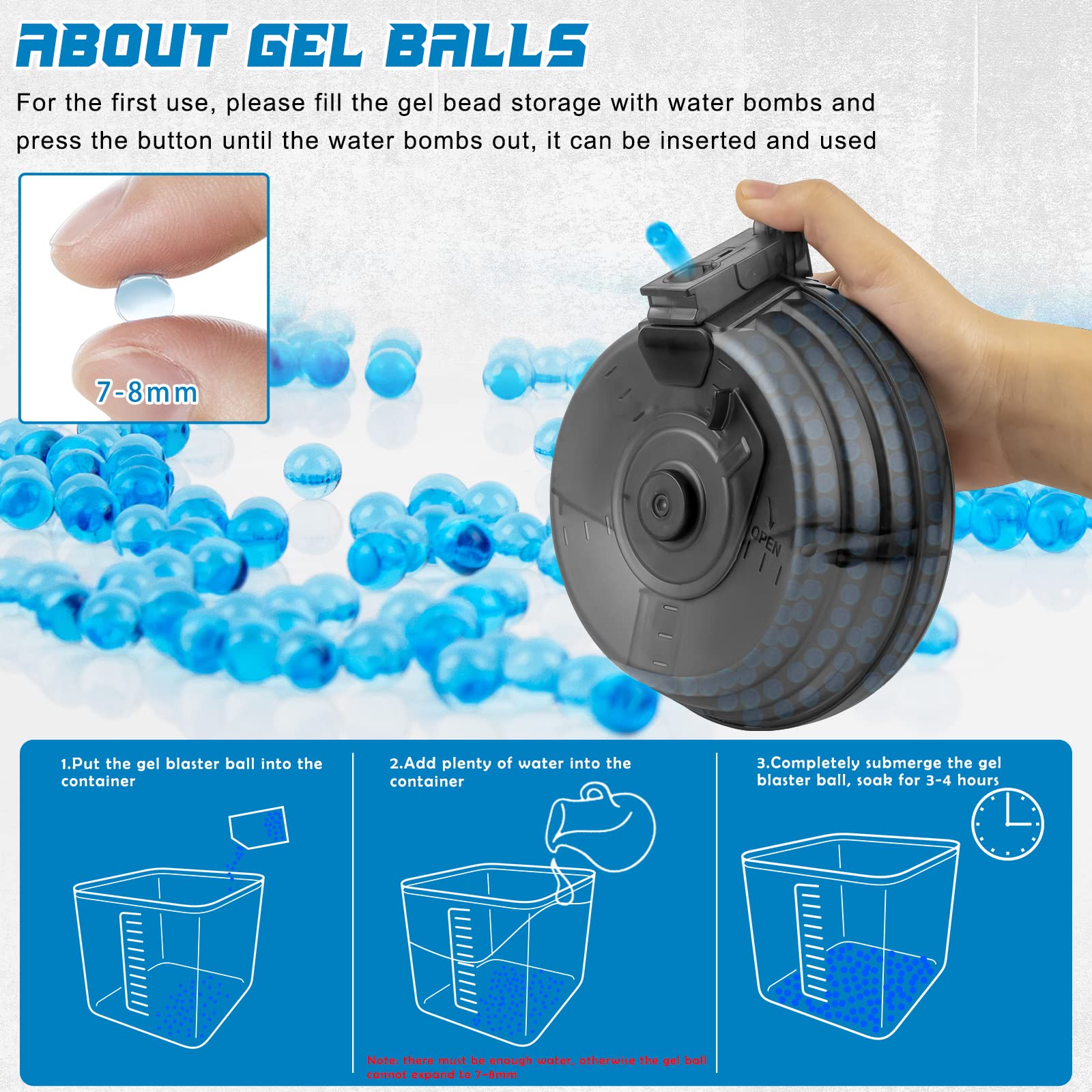 Large AKM-47 Gel Cool Ball Blaster with Drum and Sight, Rechargeable Gel Ball Splat Toy with 40000 Water Beads Ammo, Double Shooting Modes, Suitable for Adults, Age 12+, Red