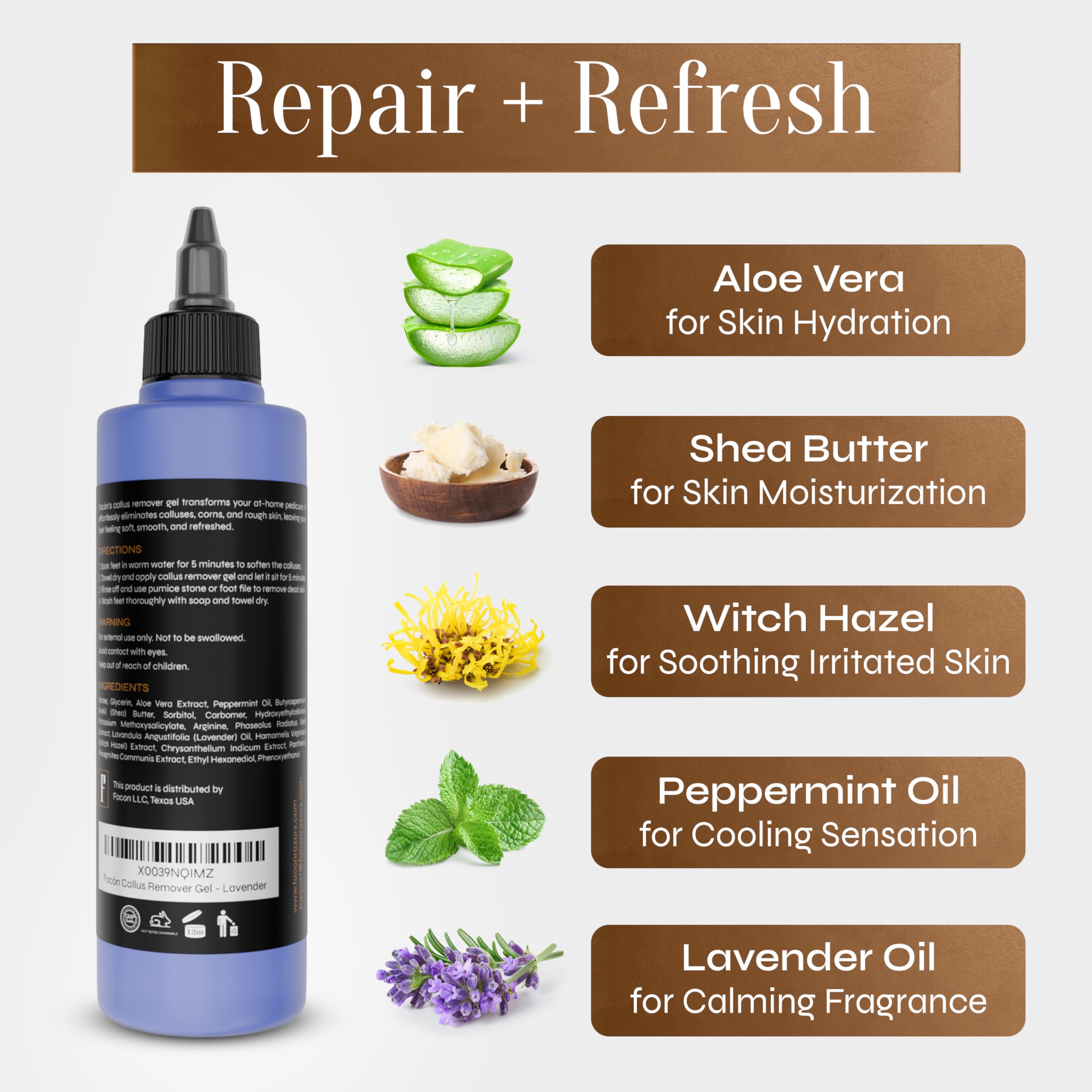 Facón Gel eliminador de callos profesional para pies con aloe vera, manteca de karité, menta y hamamelis, suavizante de callos con aroma a lavanda, spa de pies para pedicura en casa, elimina la piel 2