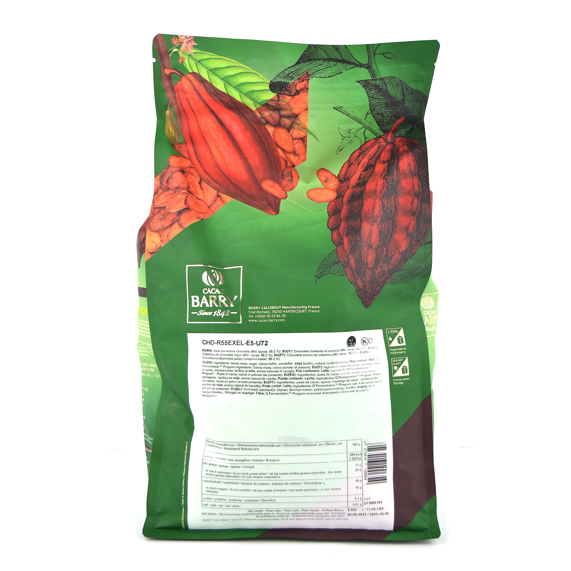 KG 5 CIOCCOLATO FONDENTE EXCELLENCE CACAO BARRY PUR NOIR PASTIGLIE KAKAO COCOA