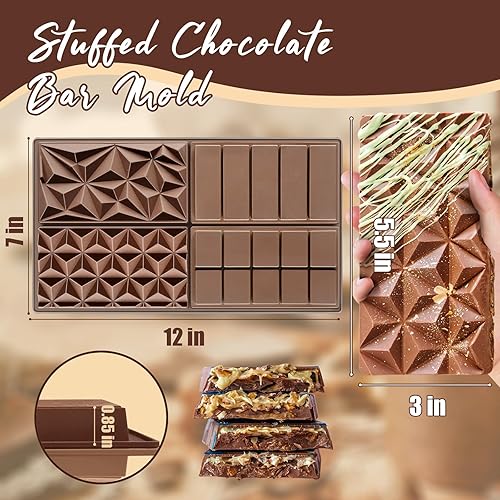 Miniatura 8 de Molde de barra de chocolate, juego de barras de presión de silicona, molde de cera derretida, sin BPA, moldes de vela de soja de fácil liberación,