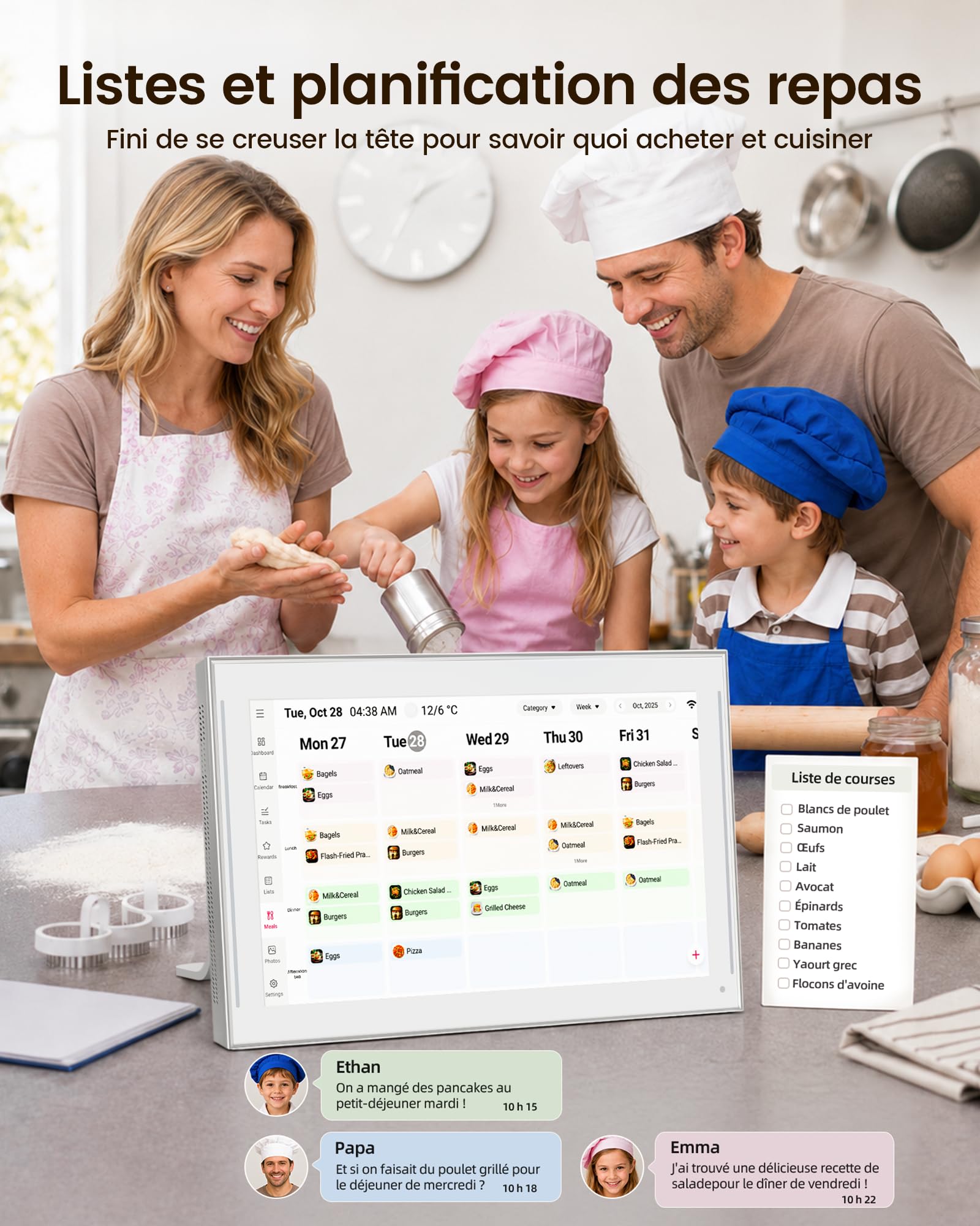 Calendrier Numerique Mural Familial,Organisateur Familial,Planning Semainer Enfant,Planificateur de Menus,Agenda Electronique avec TâChes Et SystèMe de RéCompenses,Synchronisé avec Google & Outlook
