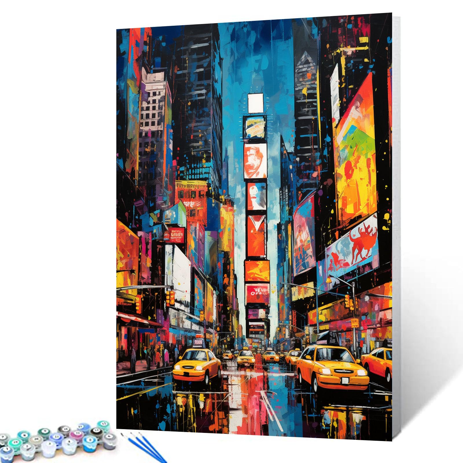 New York Times Square Paint by Numbers Kits with Brushes and Acrylic Pigment on Canvas Graffitic America Cityscape Painting for Adults,Broadway Arts