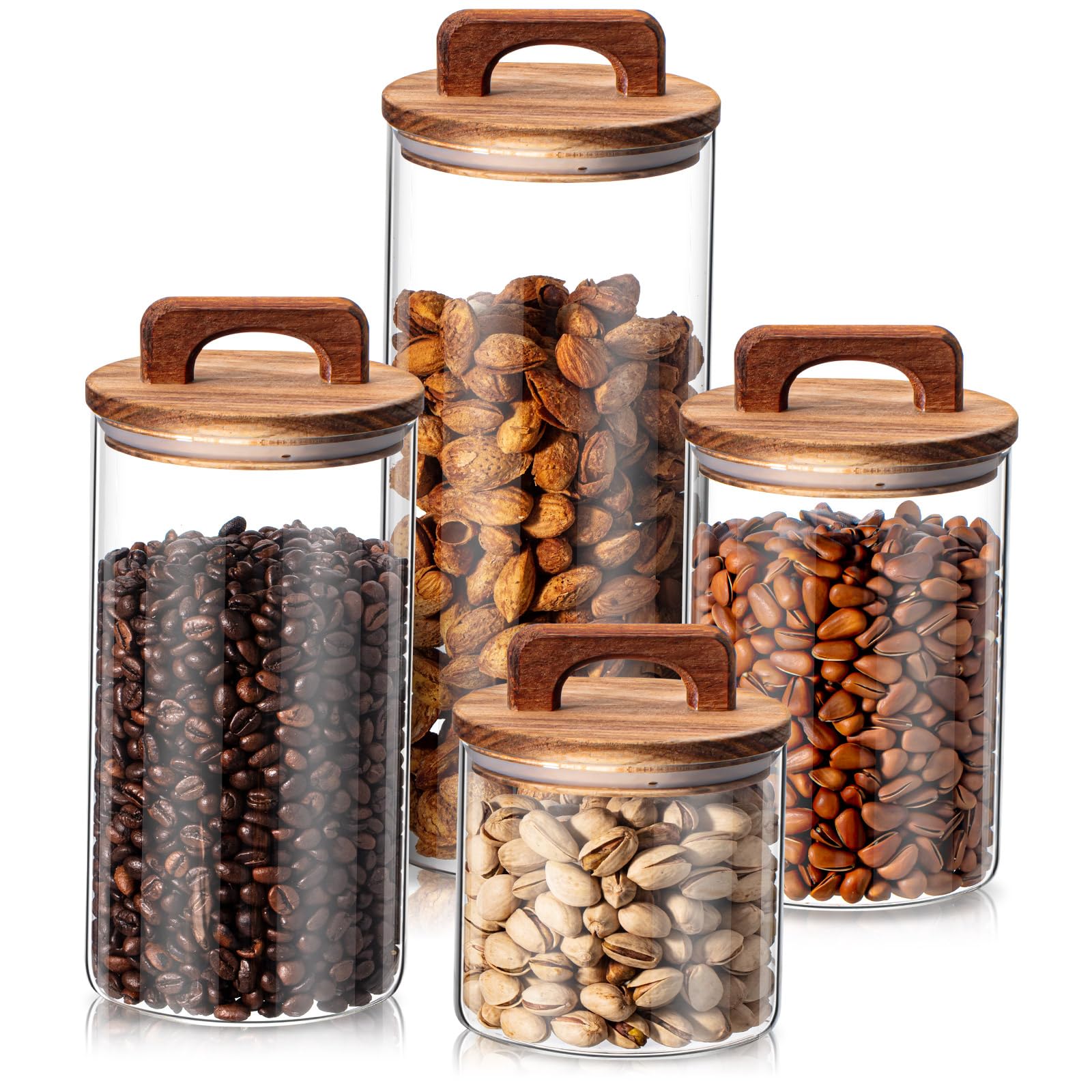 Layhit 4 barattoli da cucina in vetro retrò, sigillati, contenitori per alimenti con manici facili da impugnare, set di contenitori per caffè, tè, zucchero, con adesivi per biscotti, farina di riso, 4