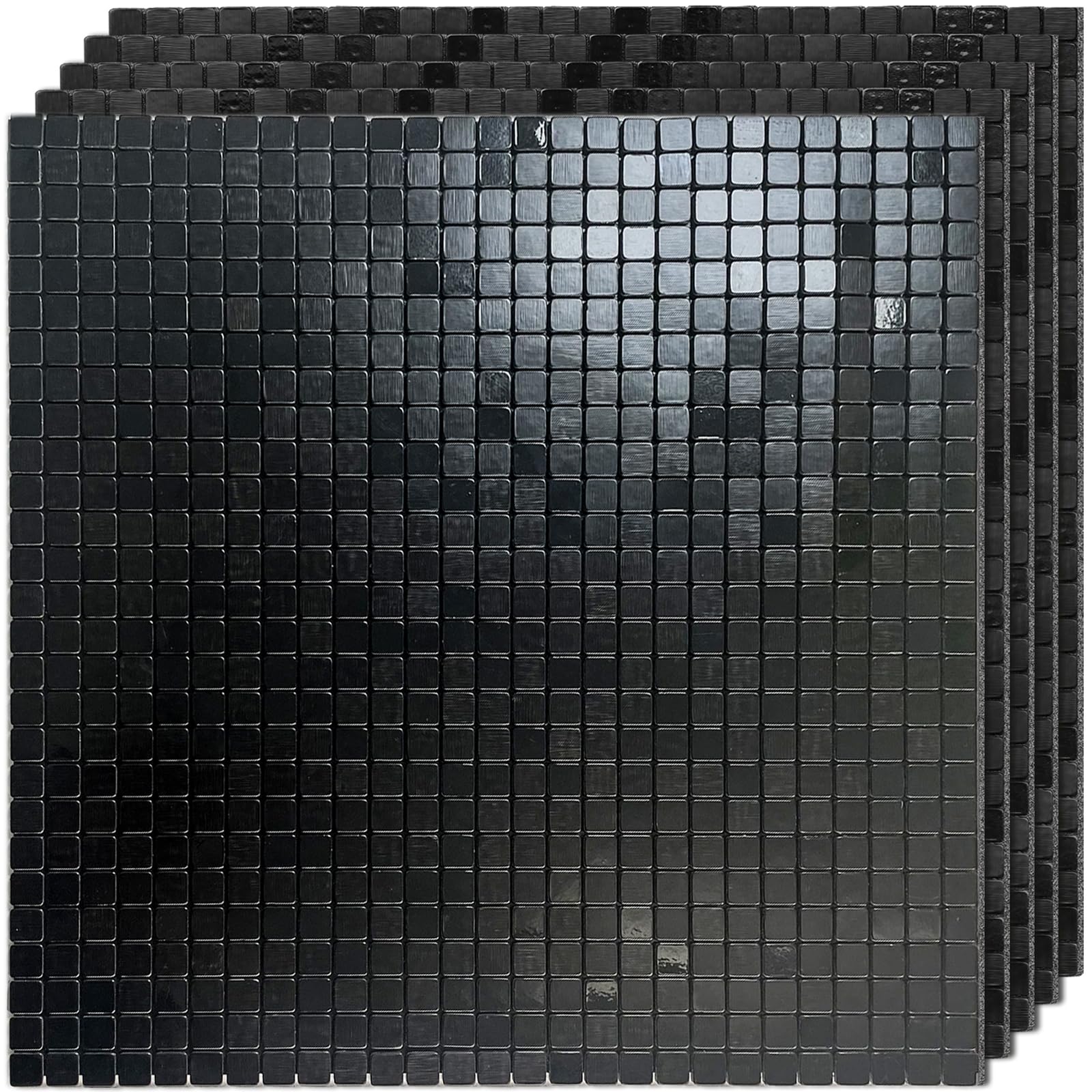 HomeyMosaic 10-Sheet Peel and Stick Backsplash Tile Stick on Kitchen Bathroom Fireplace Plaid Brushed Black